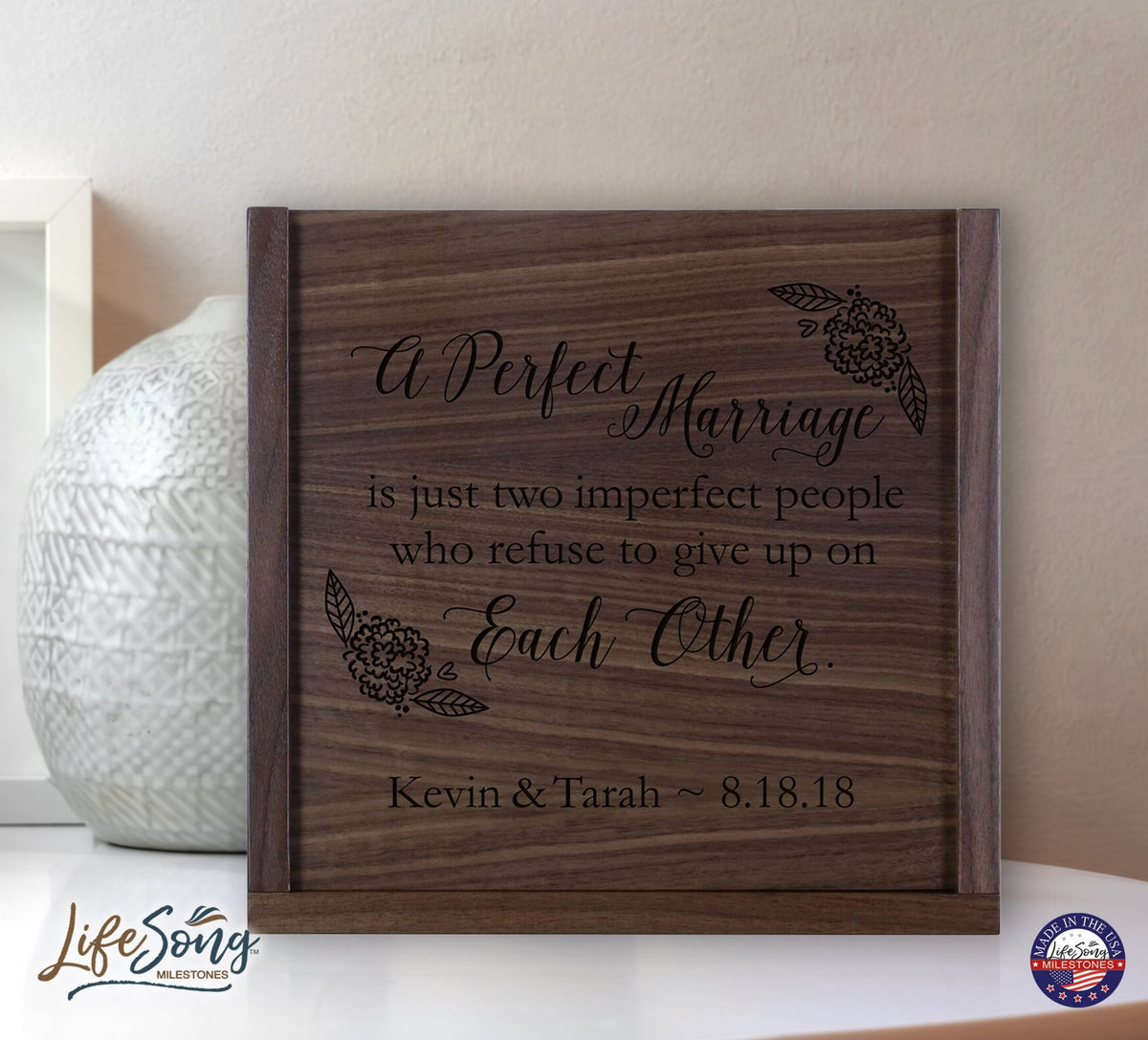 Personalized A Perfect Marriage Wooden Wedding Card Box with Sliding Top - LifeSong Milestones