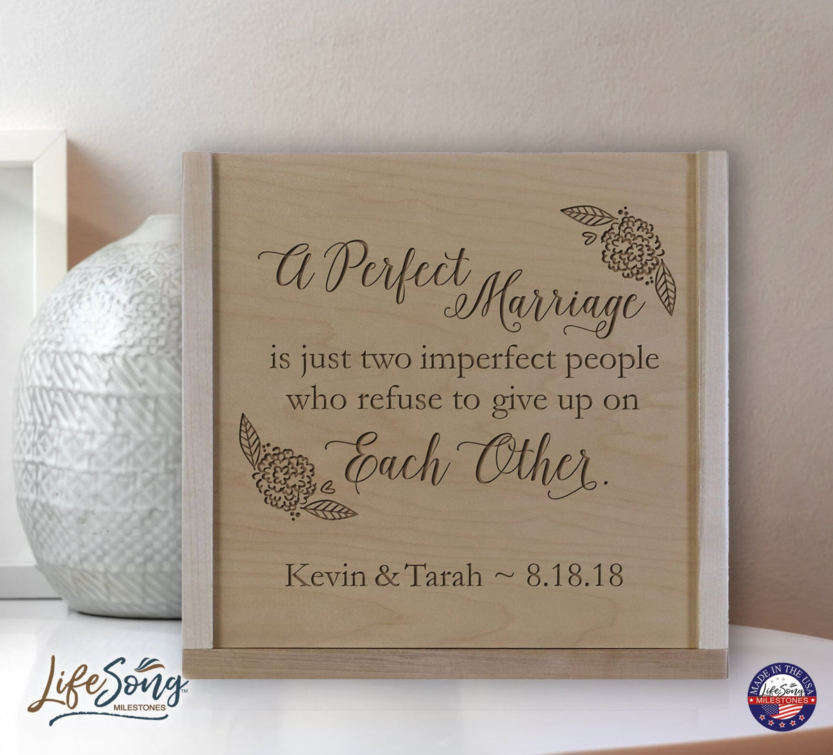 Personalized A Perfect Marriage Wooden Wedding Card Box with Sliding Top - LifeSong Milestones