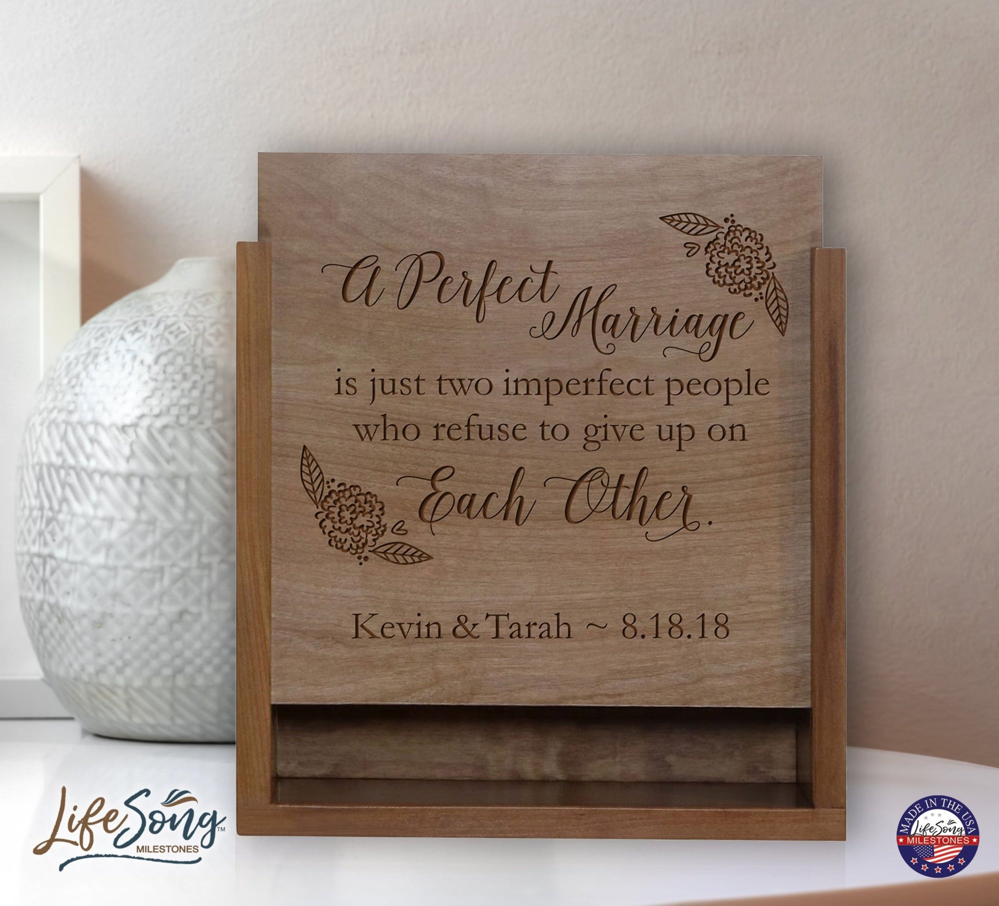 Personalized A Perfect Marriage Wooden Wedding Card Box with Sliding Top - LifeSong Milestones