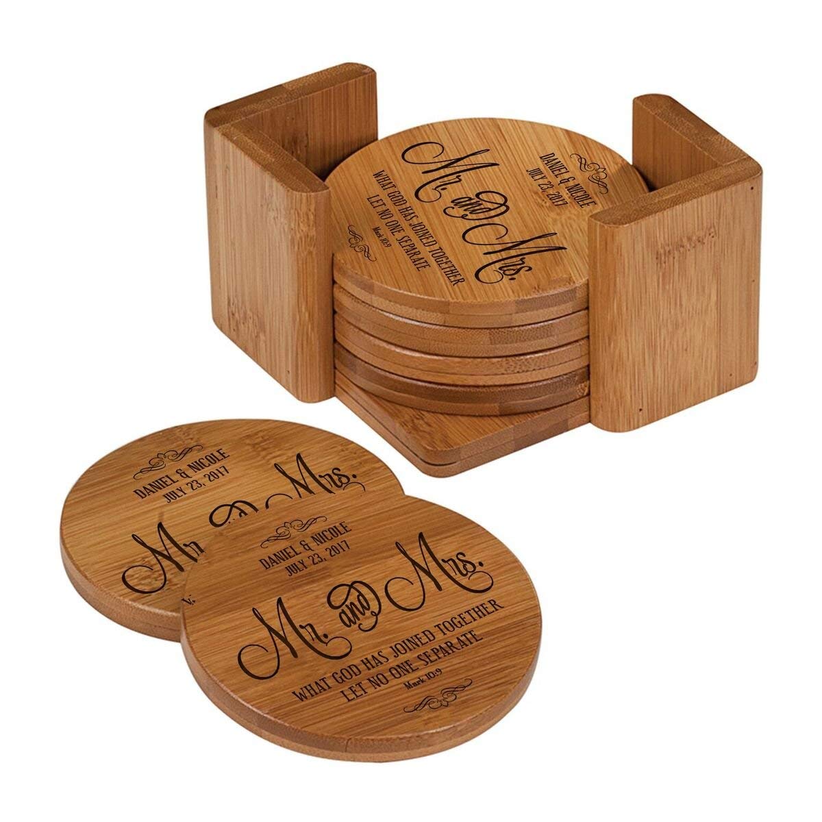 Personalized Anniversary Bamboo 7pc Coaster Set - Mr. & Mrs. - LifeSong Milestones
