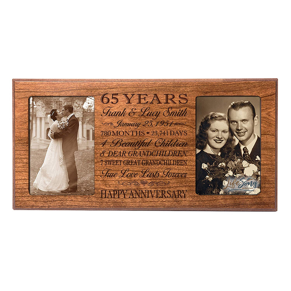 Personalized Anniversary Double Photo Frame - 65 Years - LifeSong Milestones