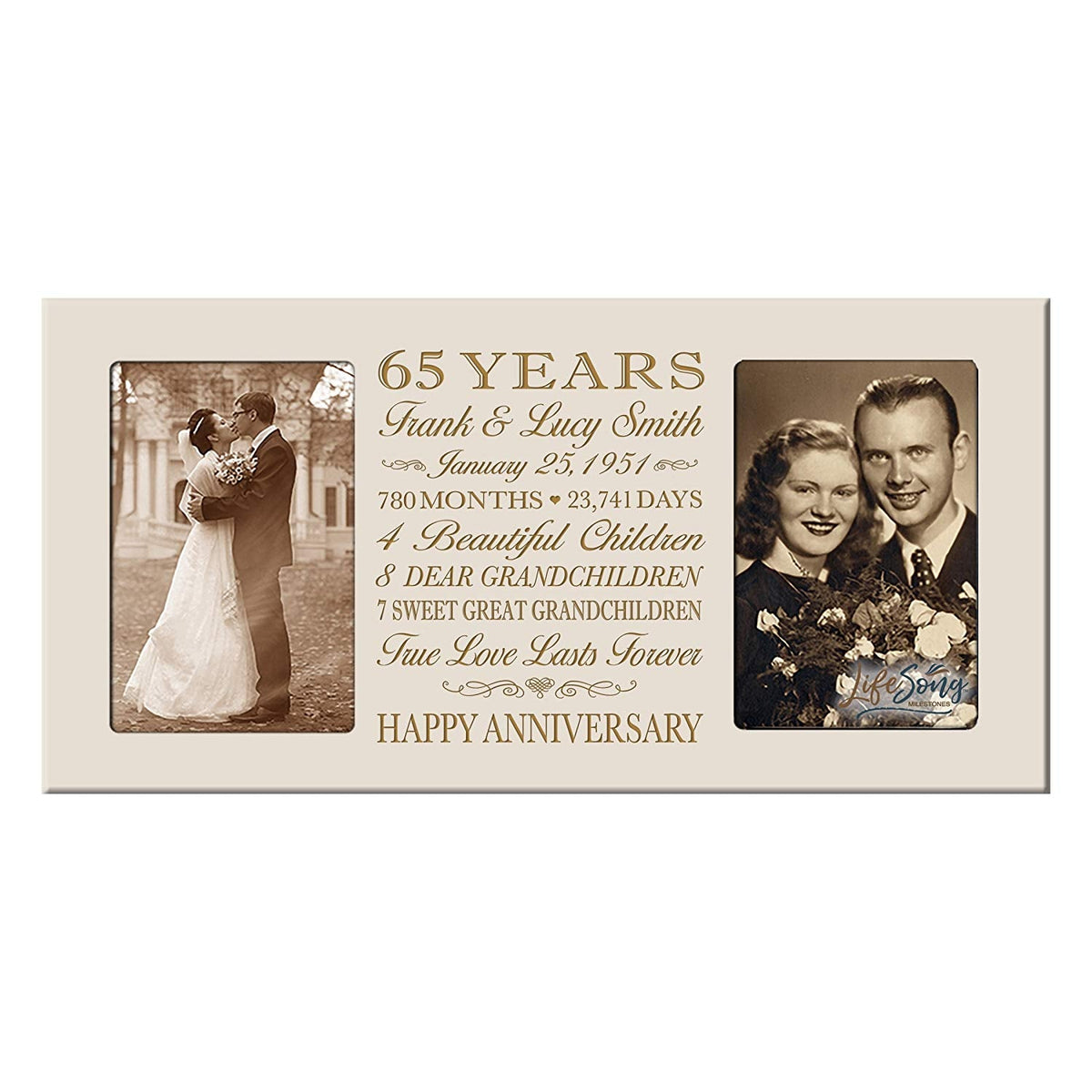 Personalized Anniversary Double Photo Frame - 65 Years - LifeSong Milestones