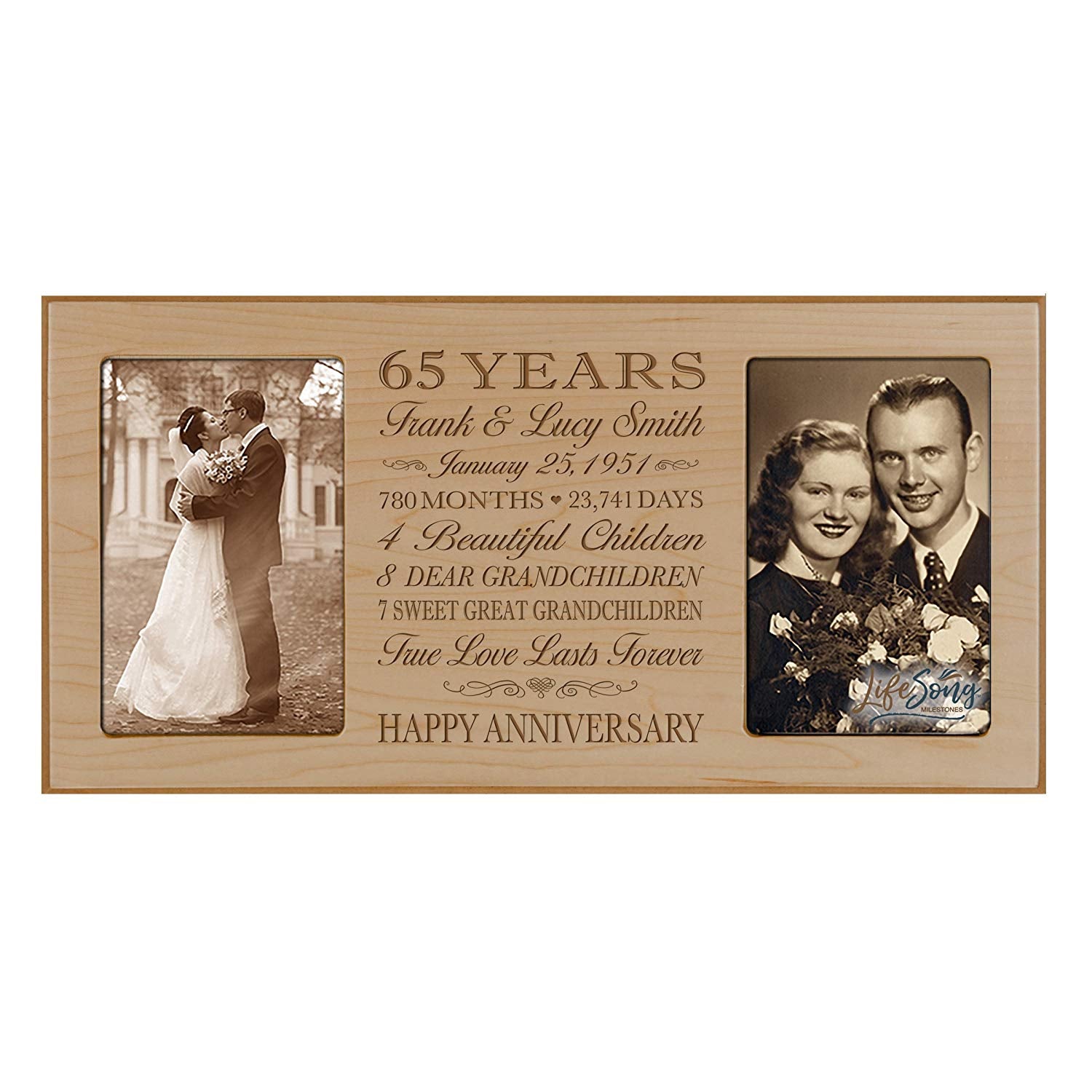 Personalized Anniversary Double Photo Frame - 65 Years - LifeSong Milestones