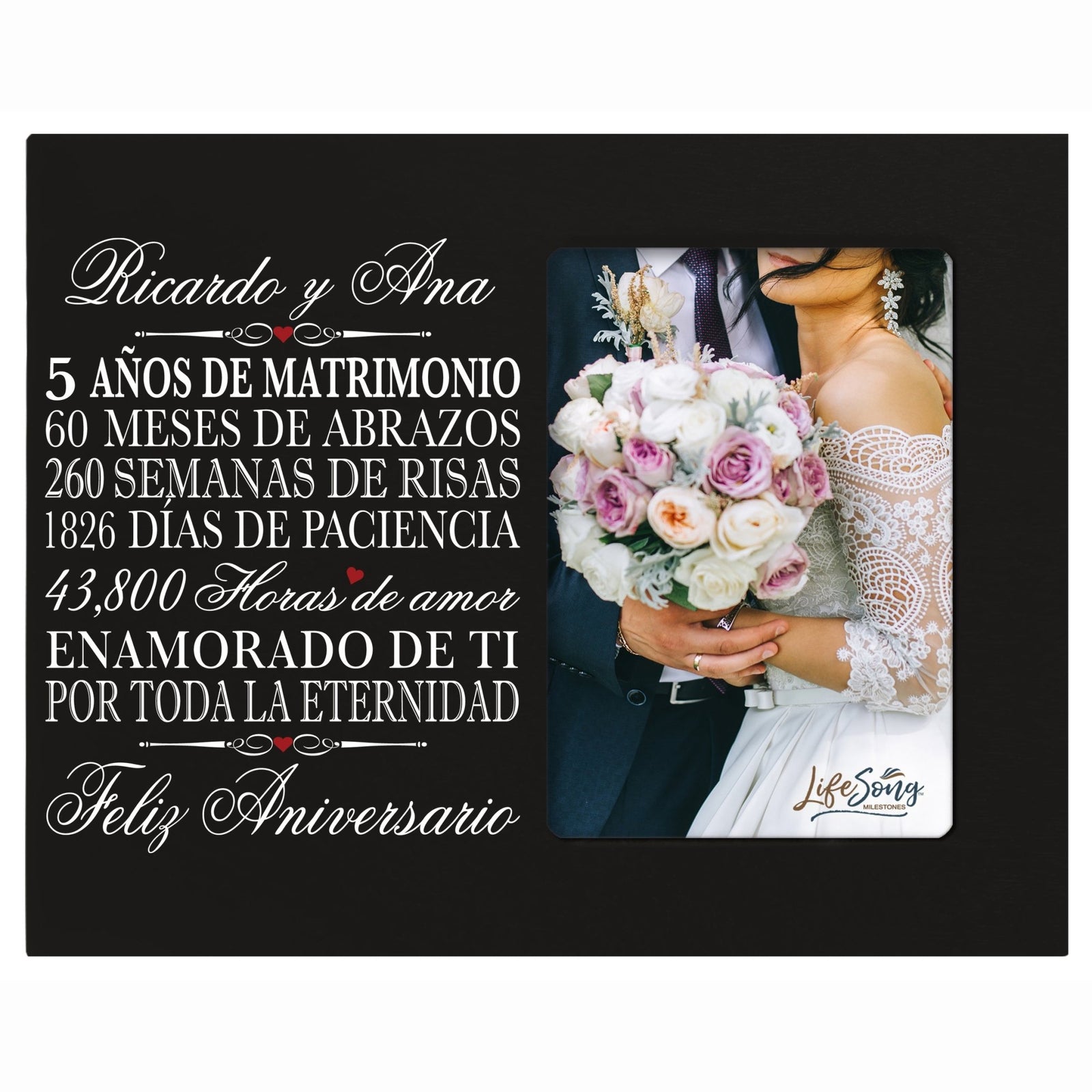 Personalized Anniversary Frames with Spanish Verse - 5th Anniversary - LifeSong Milestones