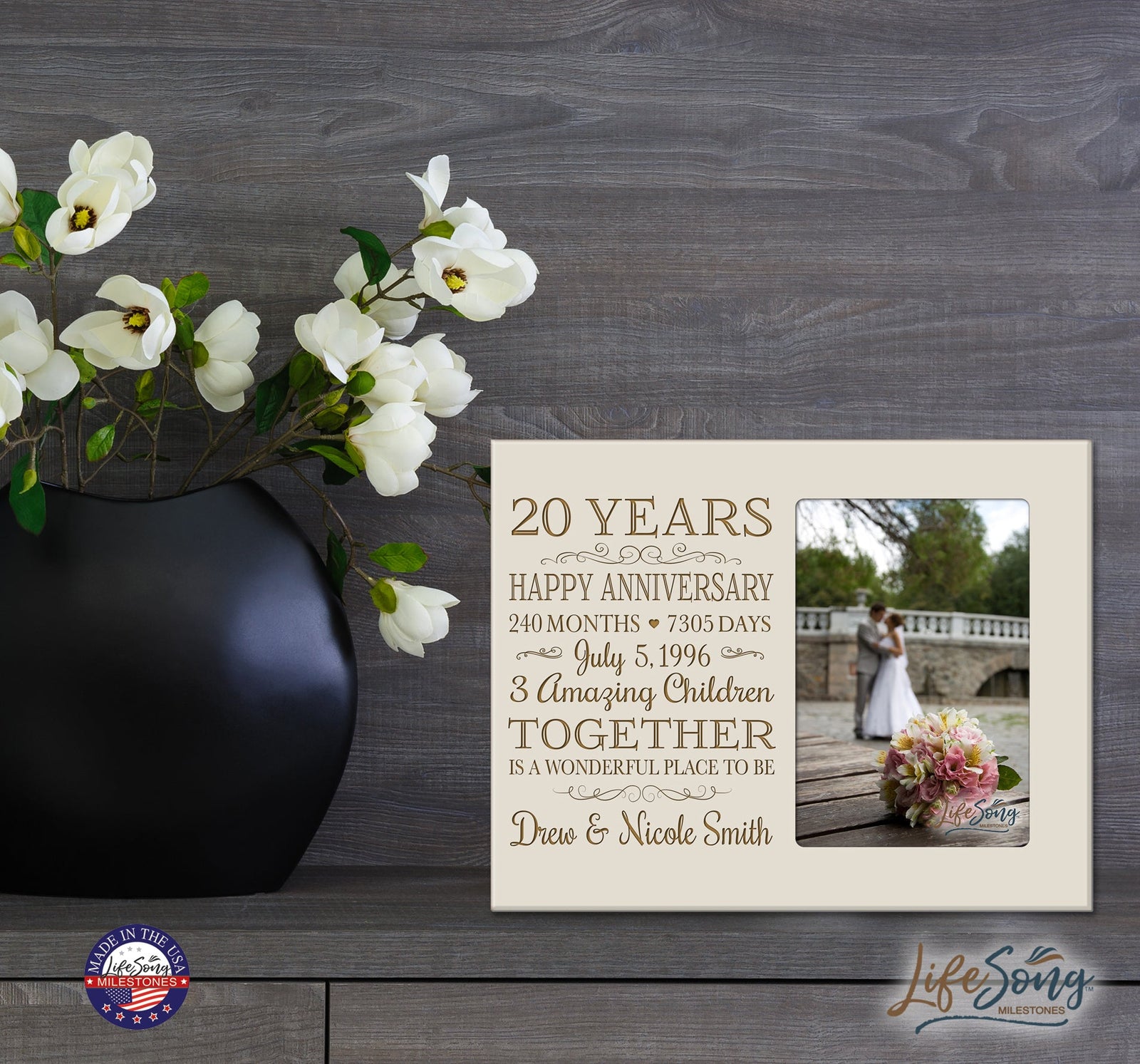 Lifesong Milestones Personalized Unique 20th Wedding Anniversary Picture Frame for Couples