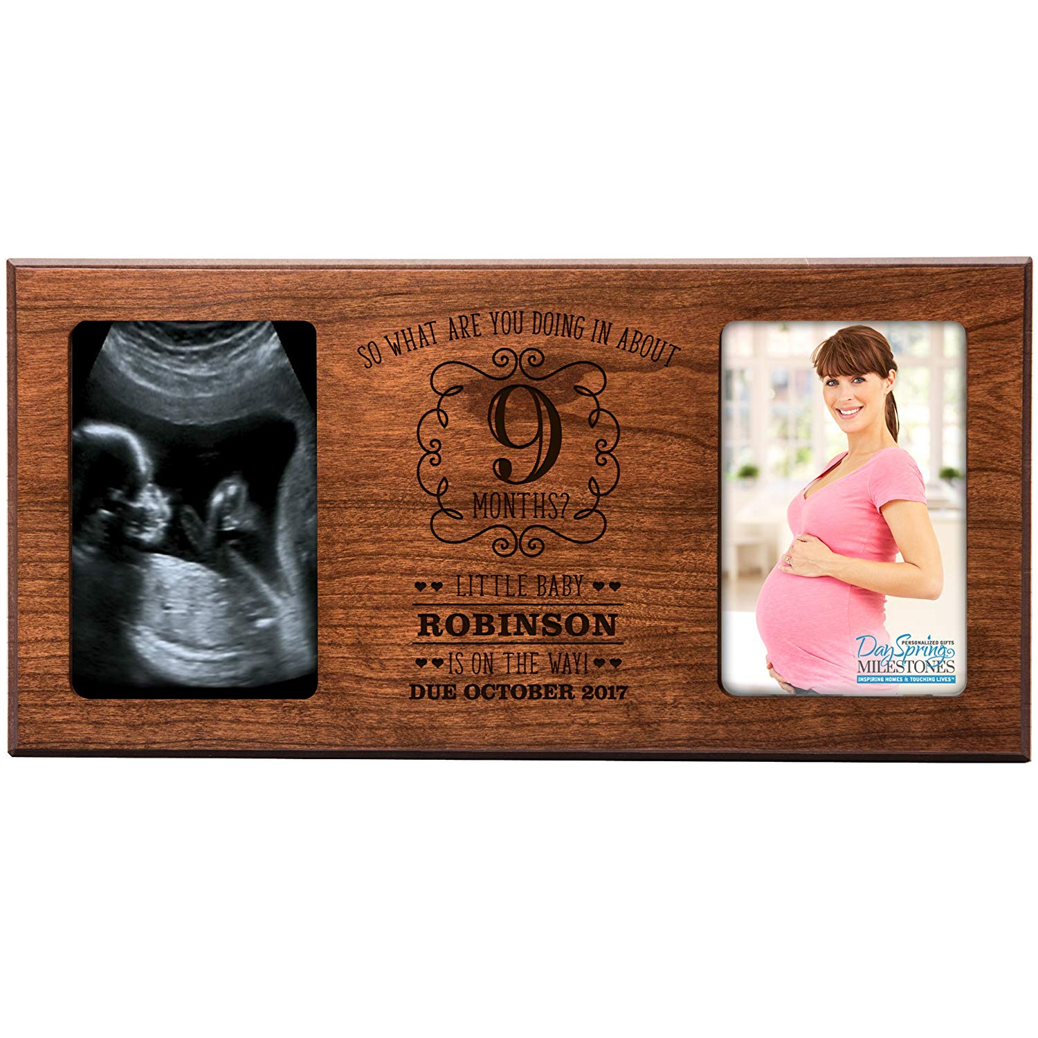 Personalized Baby Announcement Double Photo Frame - 9 Months - LifeSong Milestones