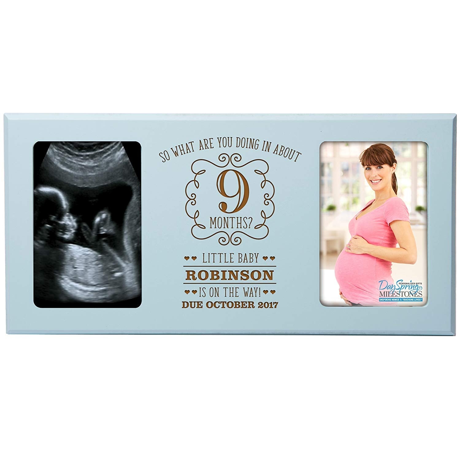Personalized Baby Announcement Double Photo Frame - 9 Months - LifeSong Milestones