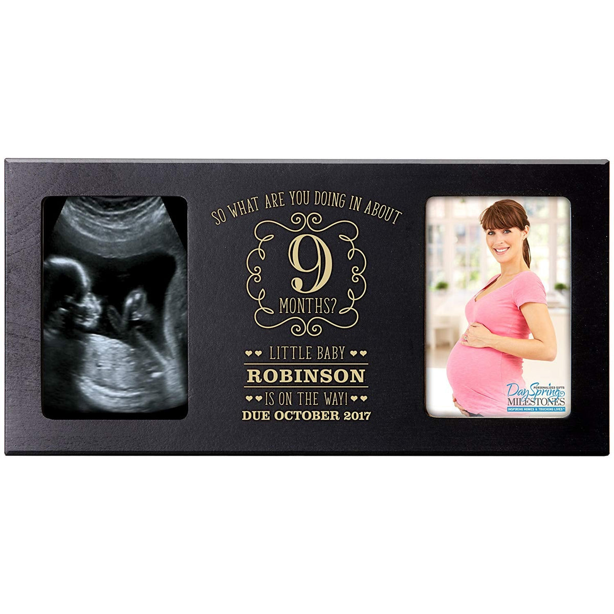 Personalized Baby Announcement Double Photo Frame - 9 Months - LifeSong Milestones