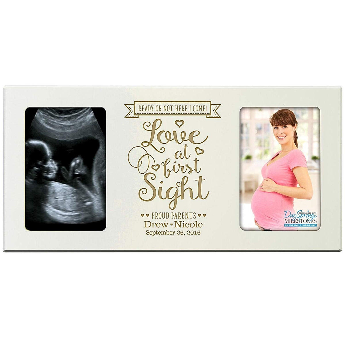 Personalized Baby Announcement Double Photo Frame Love At First Sight | Ivory - LifeSong Milestones