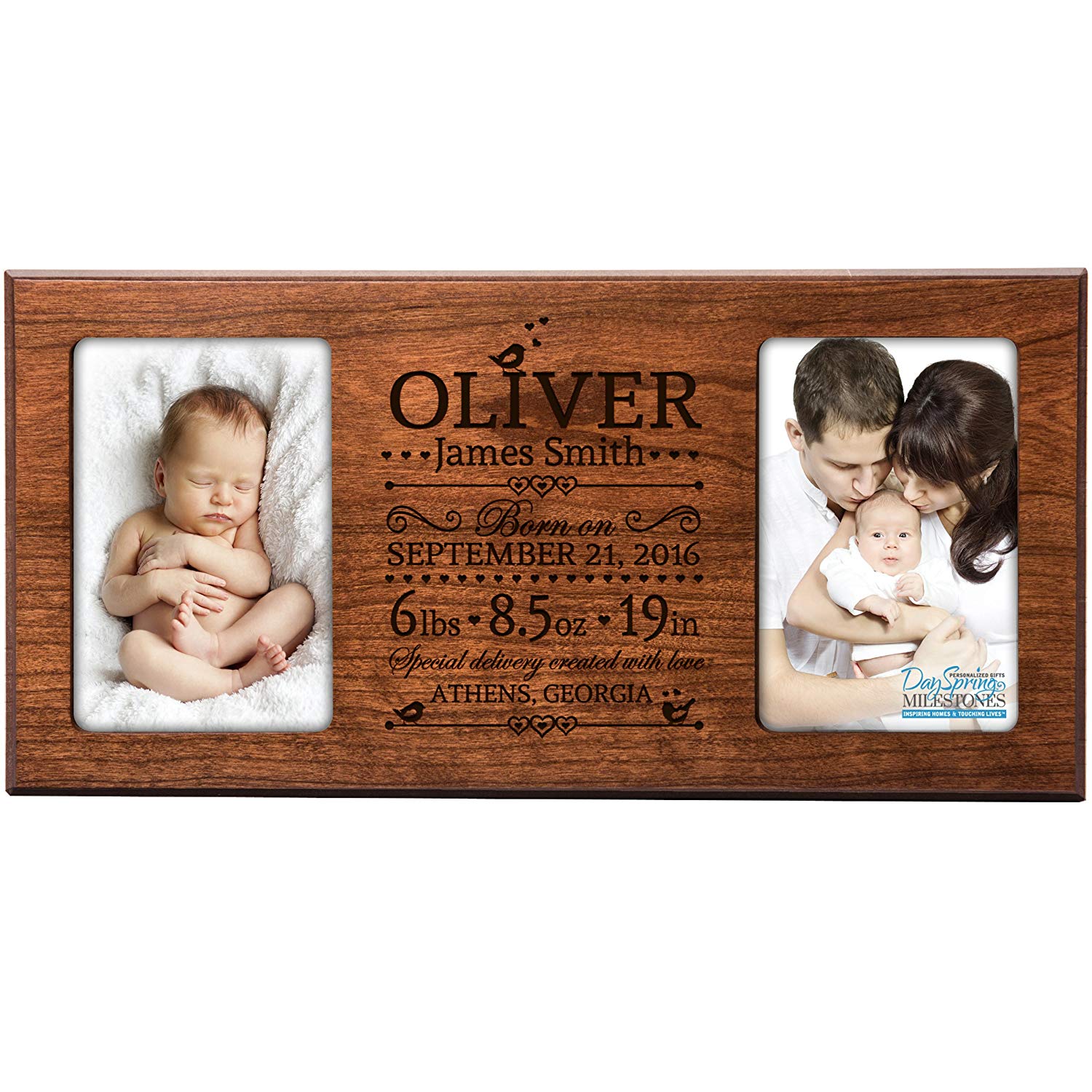 Personalized Baby Announcement Double Photo Frame - Special Delivery - LifeSong Milestones