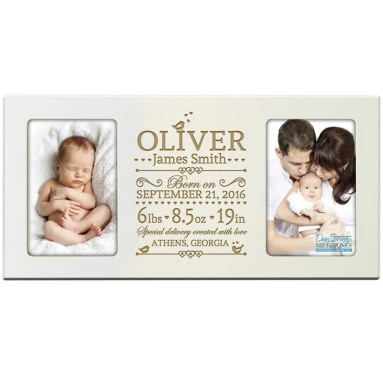 Personalized Baby Announcement Double Photo Frame - Special Delivery - LifeSong Milestones