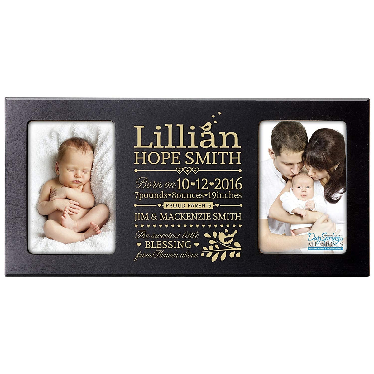 Personalized Baby Announcement Double Photo Frame - Sweetest Little - LifeSong Milestones
