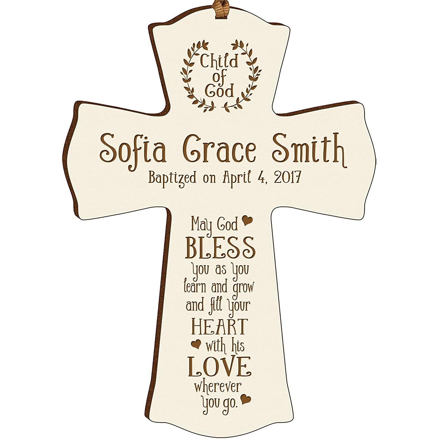 Personalized Baby Baptism Christening Gift Ideas Cross Ornament - May God Bless - LifeSong Milestones