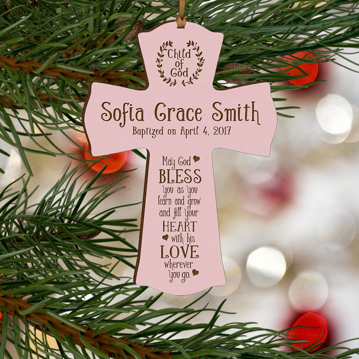 Personalized Baby Baptism Christening Gift Ideas Cross Ornament - May God Bless - LifeSong Milestones