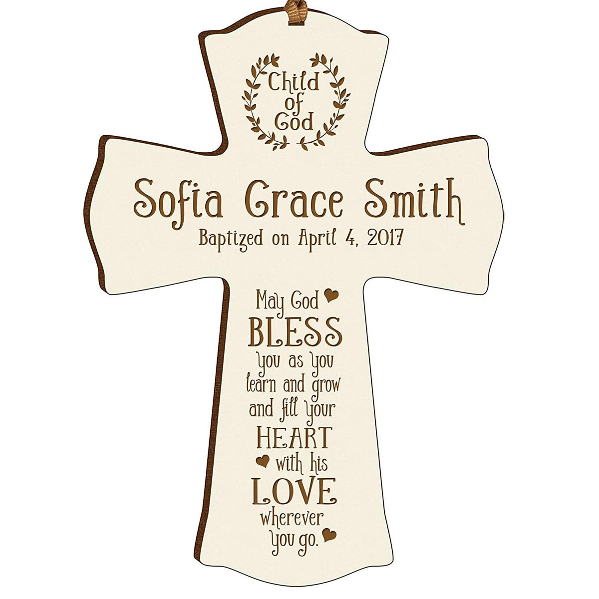 Personalized Baby Baptism Christening Gift Ideas Cross Ornament - May God Bless - LifeSong Milestones