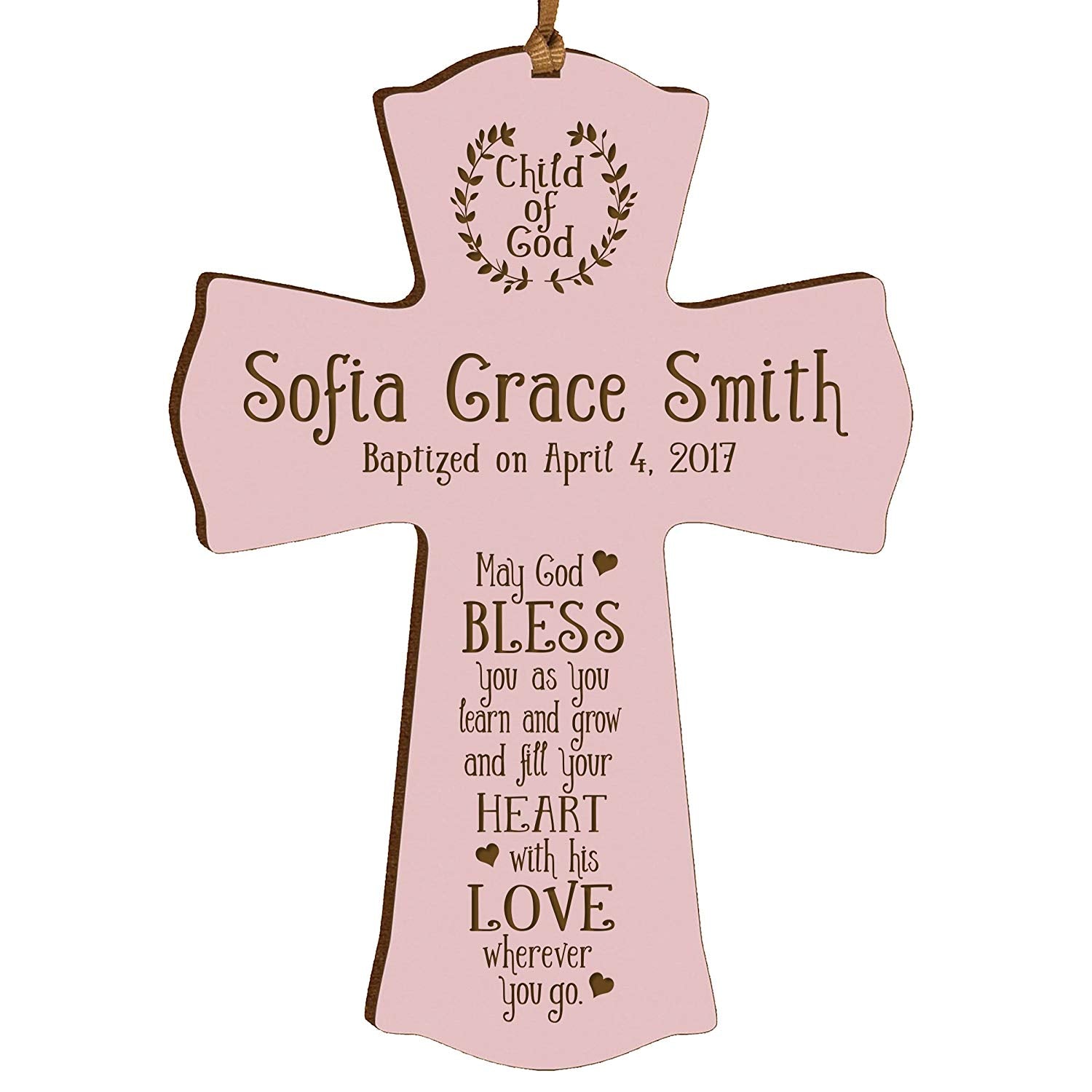 Personalized Baby Baptism Christening Gift Ideas Cross Ornament - May God Bless - LifeSong Milestones