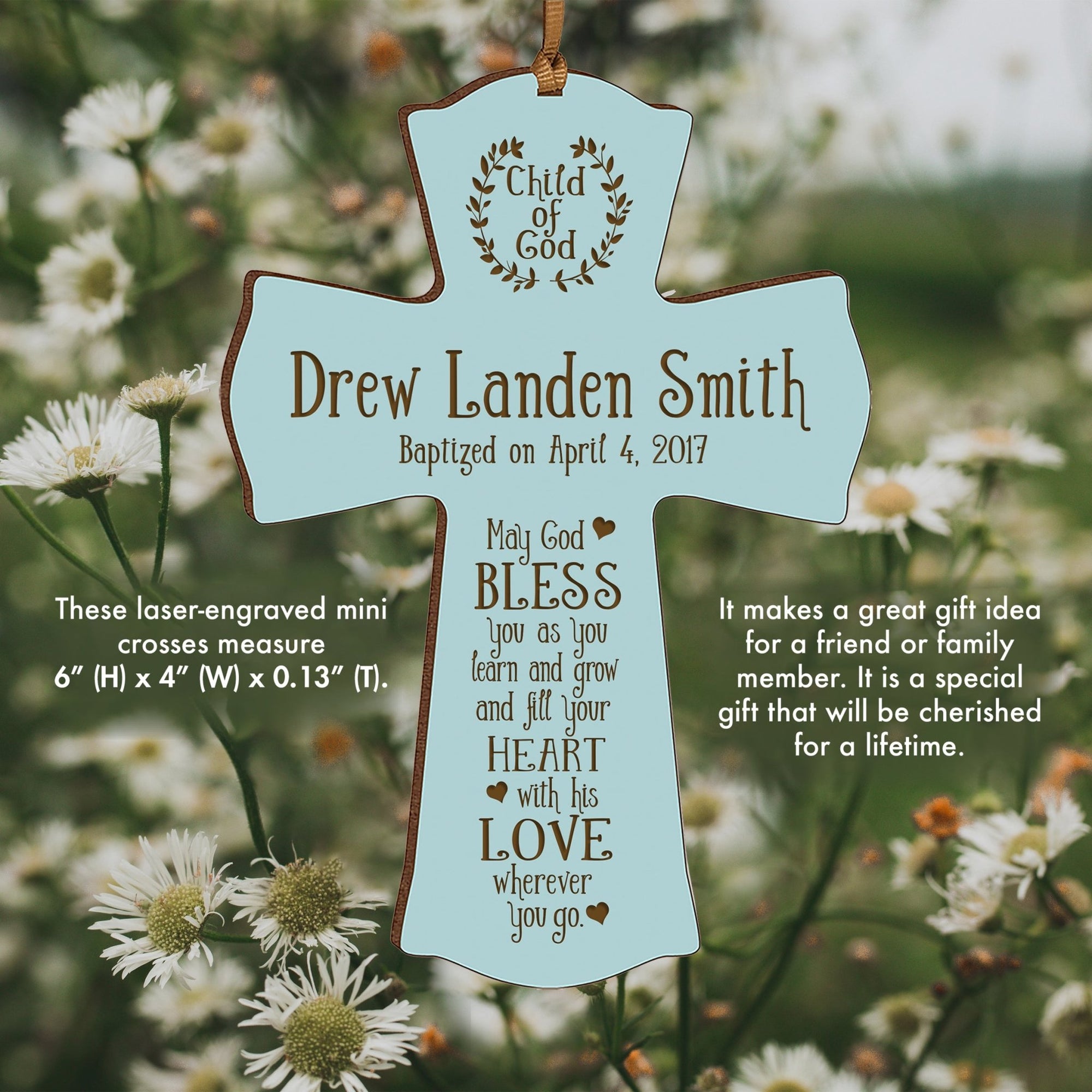 Personalized Baby Baptism Christening Gift Ideas Cross Ornament - May God Bless - LifeSong Milestones