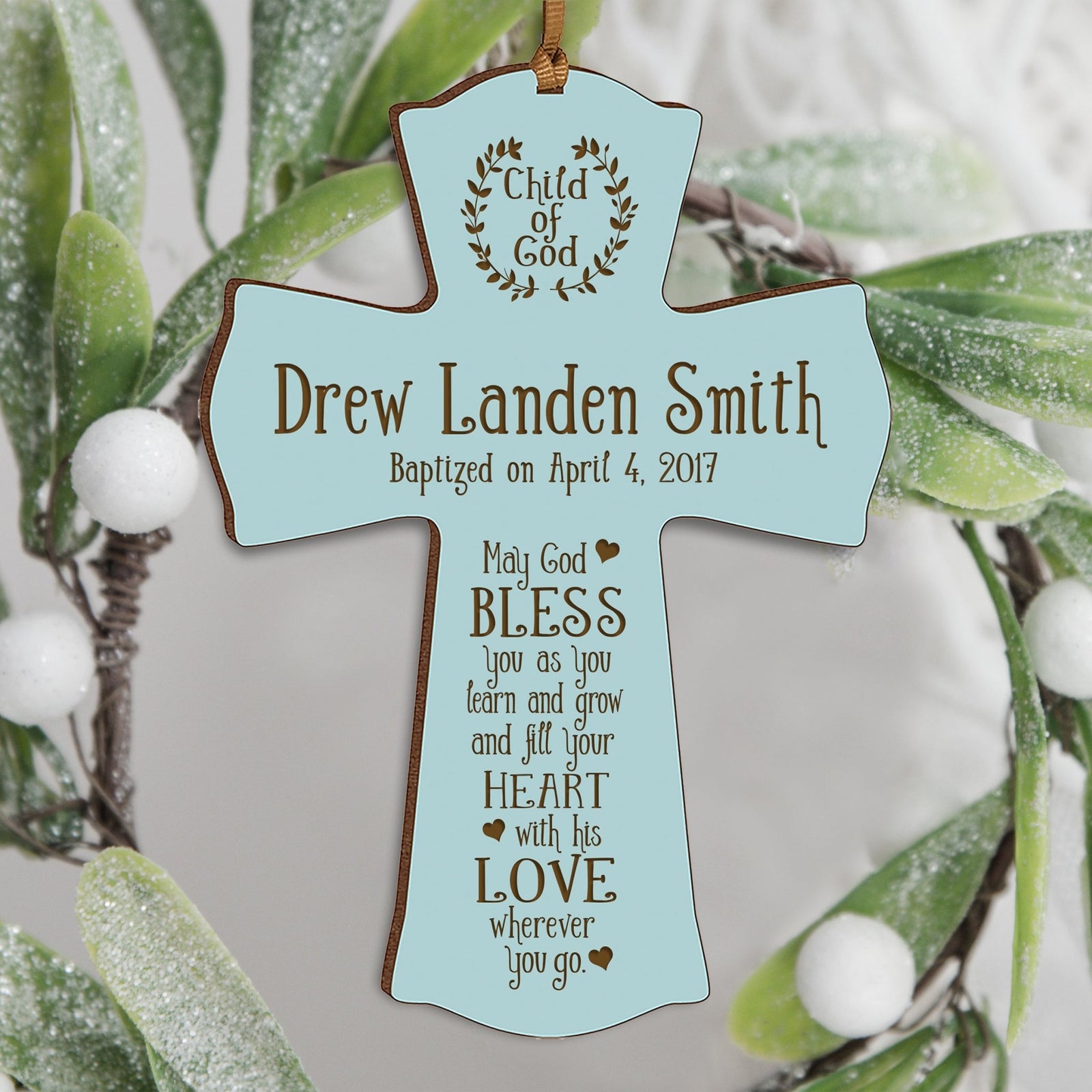 Personalized Baby Baptism Christening Gift Ideas Cross Ornament - May God Bless - LifeSong Milestones