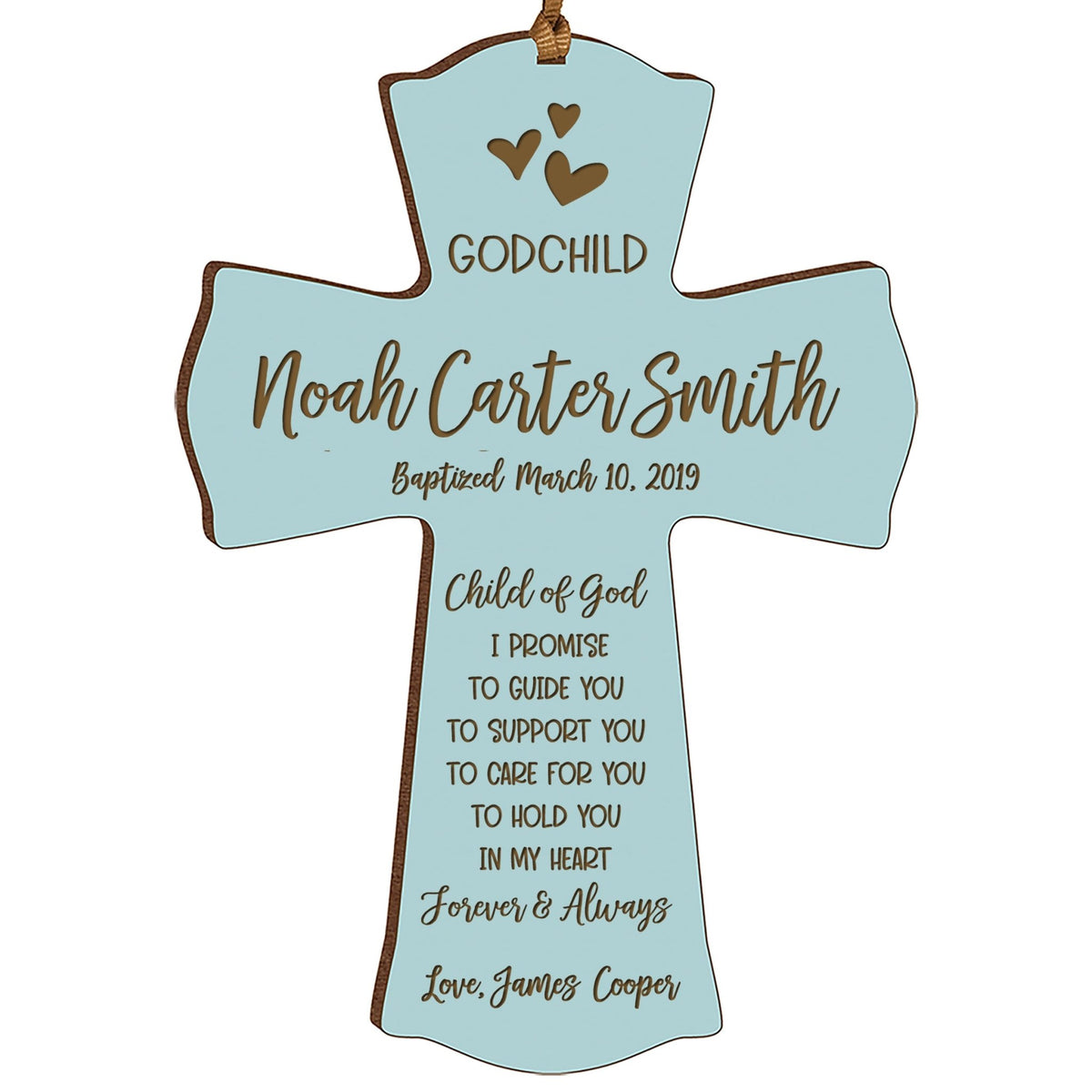 Personalized Baby Baptism Cross Ornament - I Promise To Guide - LifeSong Milestones