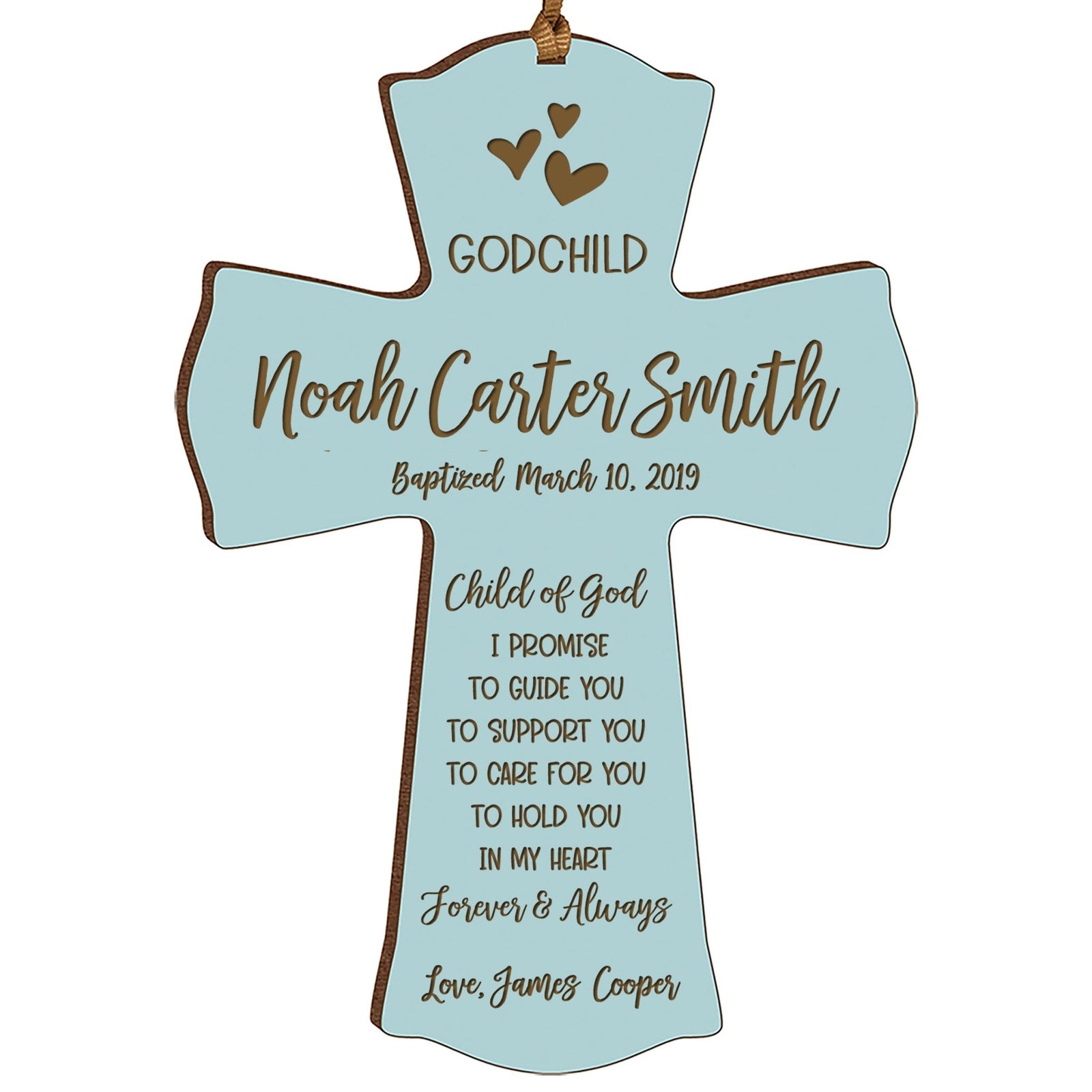 Personalized Baby Baptism Cross Ornament - I Promise To Guide - LifeSong Milestones