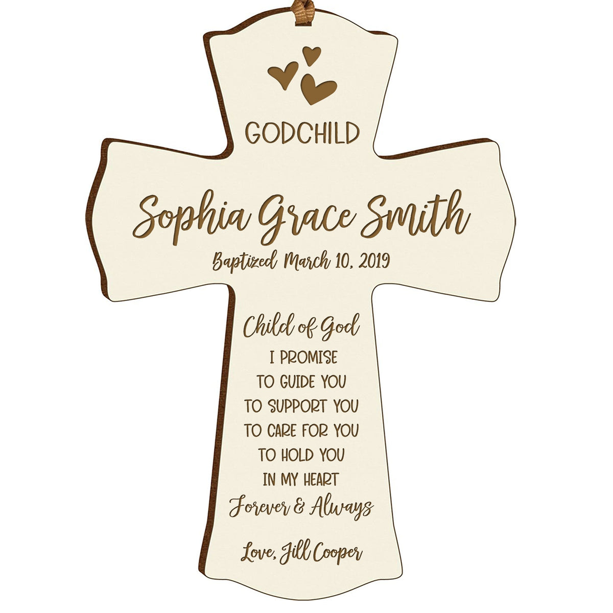 Personalized Baby Baptism Cross Ornament - I Promise To Guide - LifeSong Milestones