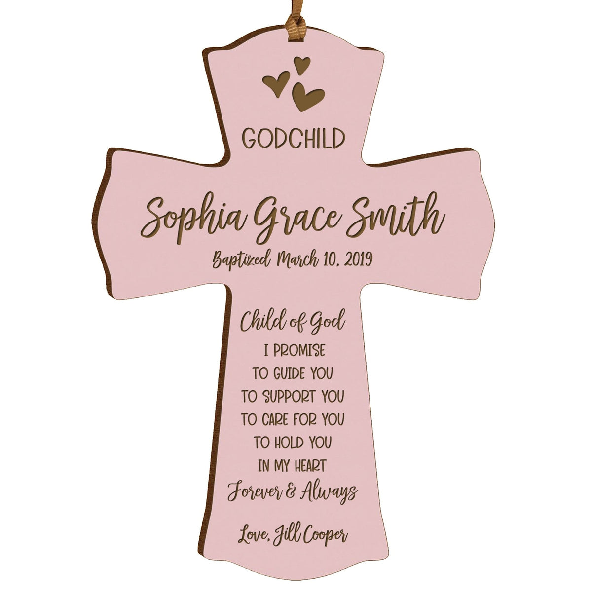 Personalized Baby Baptism Cross Ornament - I Promise To Guide - LifeSong Milestones