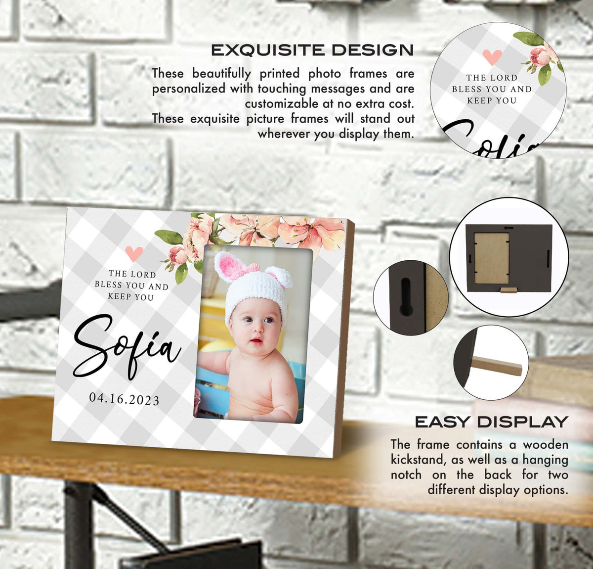 Personalized Baby Baptism Wooden Picture Frame - LifeSong Milestones