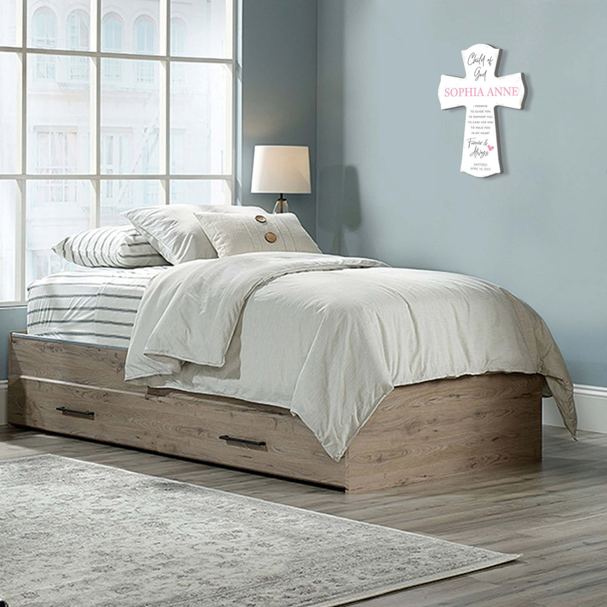 Personalized Baby Baptism Wooden Wall Cross - LifeSong Milestones