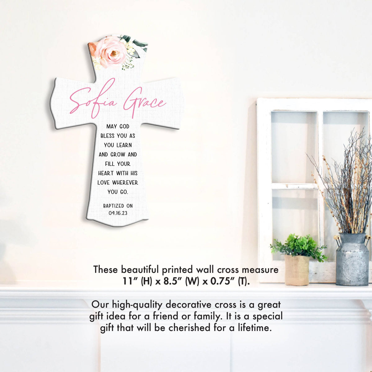 Personalized Baby Baptism Wooden Wall Cross - LifeSong Milestones