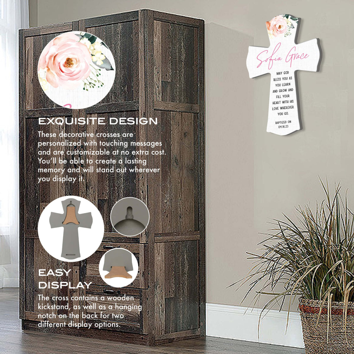 Personalized Baby Baptism Wooden Wall Cross - LifeSong Milestones