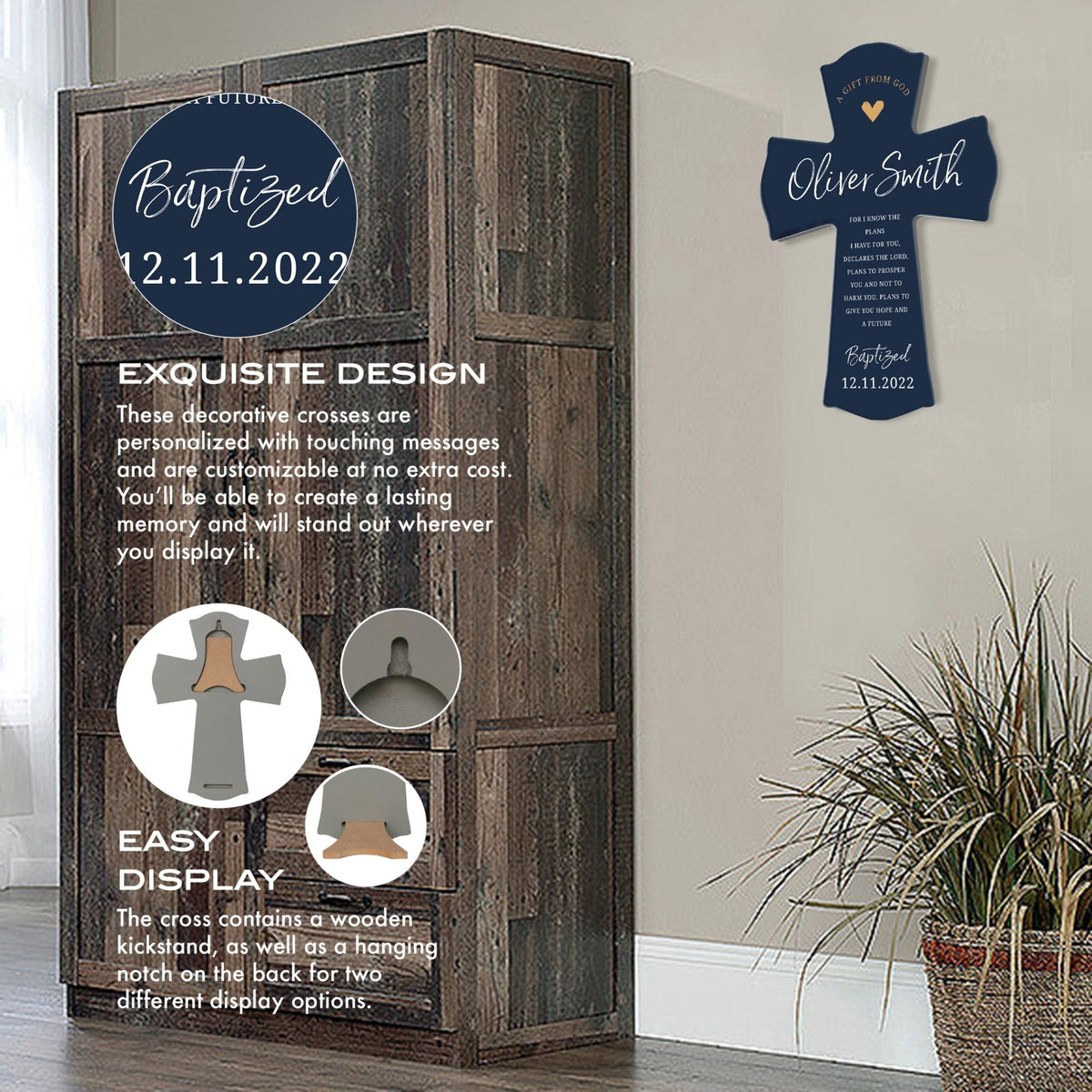 Personalized Baby Baptism Wooden Wall Cross - LifeSong Milestones