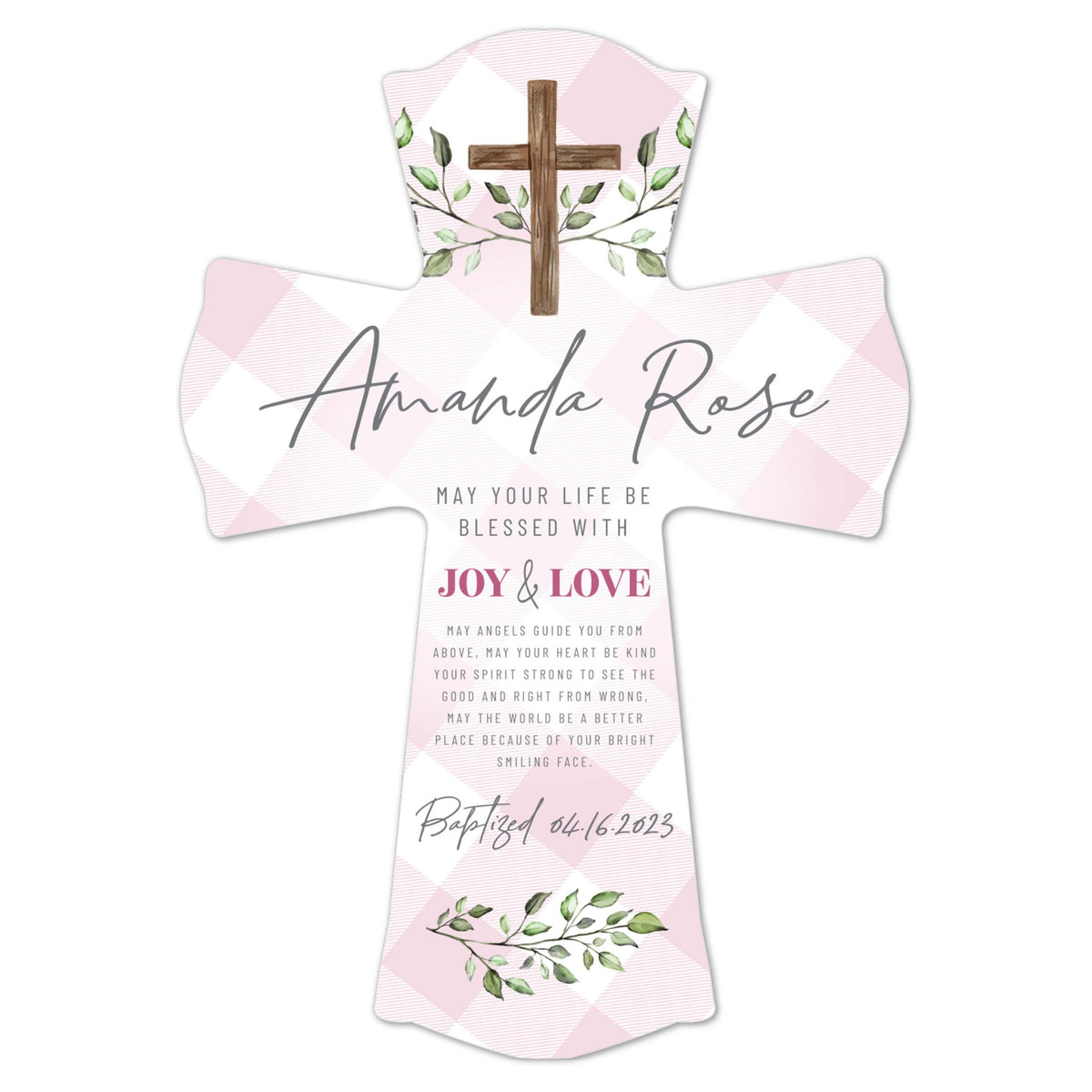 Personalized Baby Baptism Wooden Wall Cross - LifeSong Milestones