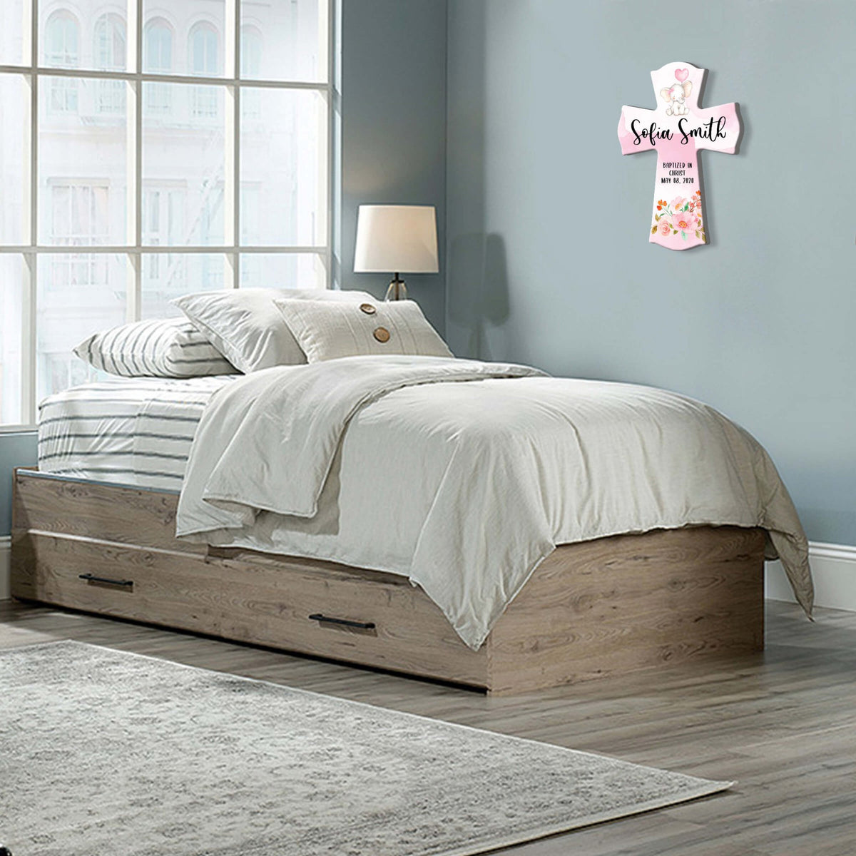 Personalized Baby Baptism Wooden Wall Cross - LifeSong Milestones