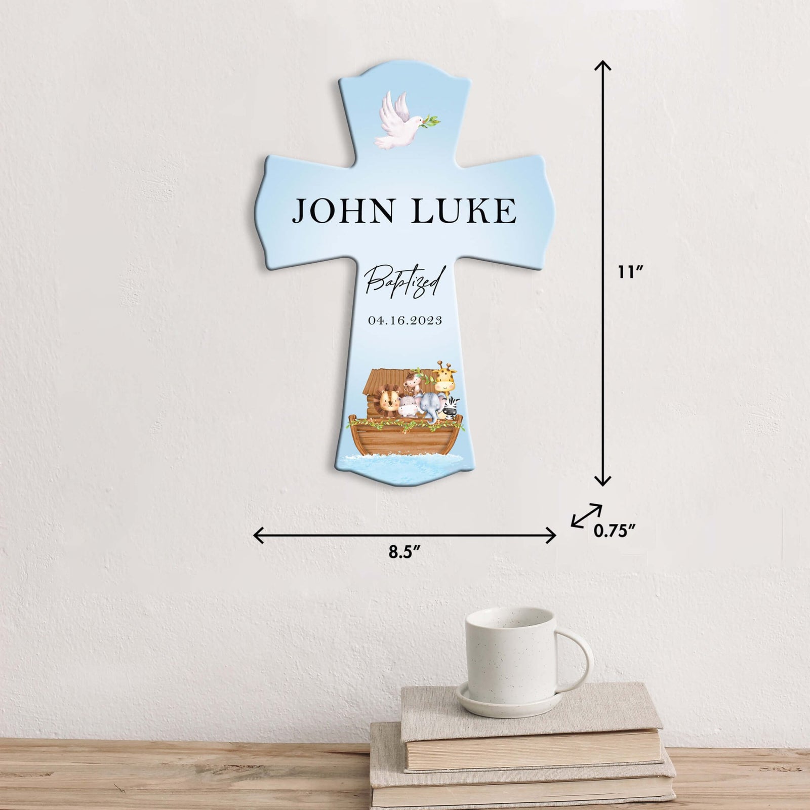 Personalized Baby Baptism Wooden Wall Cross - Baptized - LifeSong Milestones