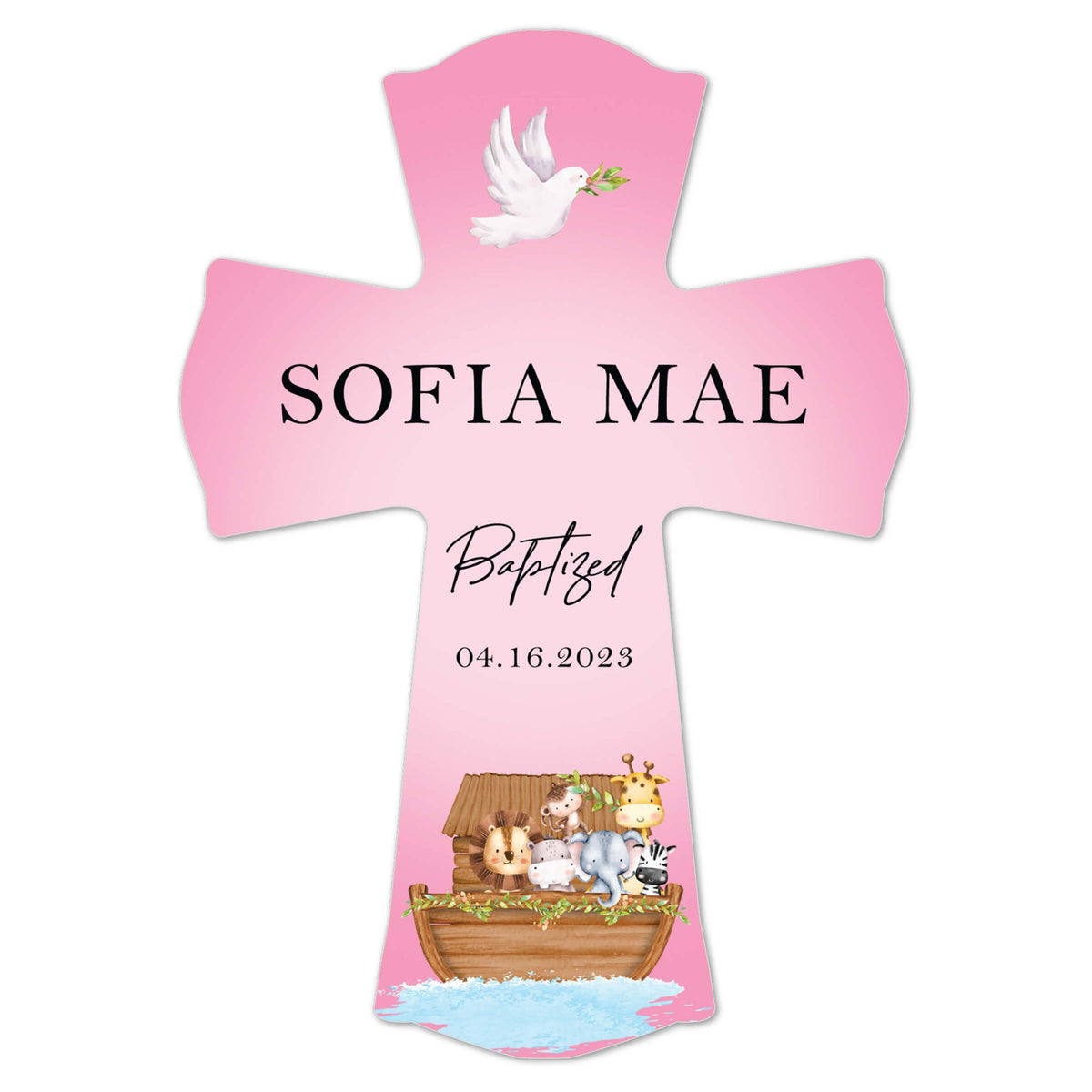 Personalized Baby Baptism Wooden Wall Cross - Baptized - LifeSong Milestones