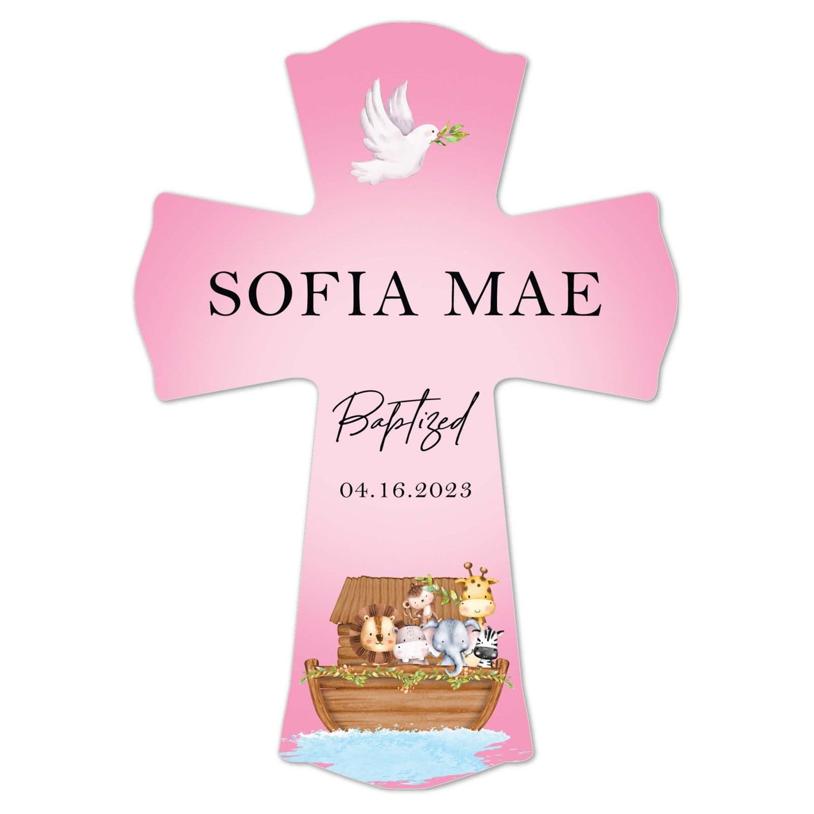 Personalized Baby Baptism Wooden Wall Cross - Baptized - LifeSong Milestones