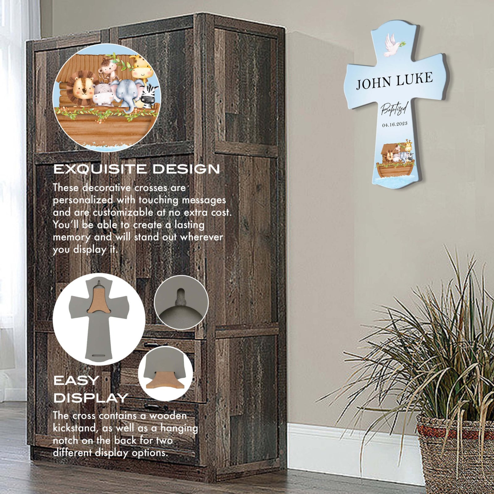 Personalized Baby Baptism Wooden Wall Cross - Baptized - LifeSong Milestones