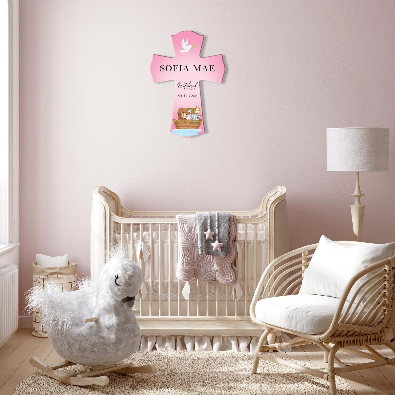 Personalized Baby Baptism Wooden Wall Cross - Baptized - LifeSong Milestones
