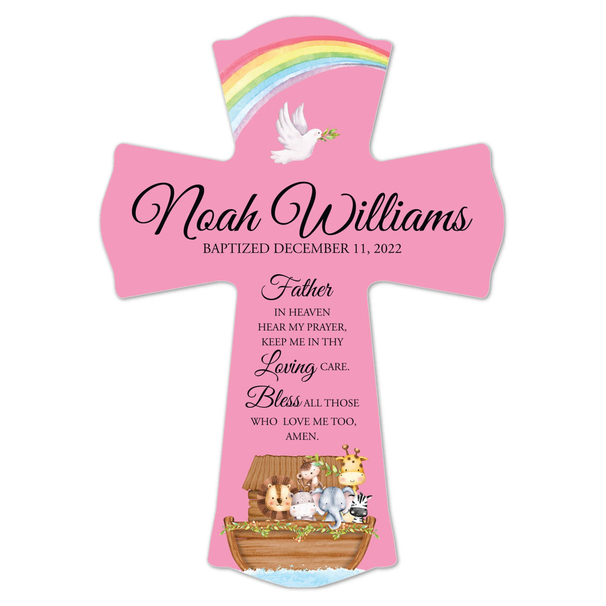 Personalized Baby Baptism Wooden Wall Cross - Father In Heaven - LifeSong Milestones