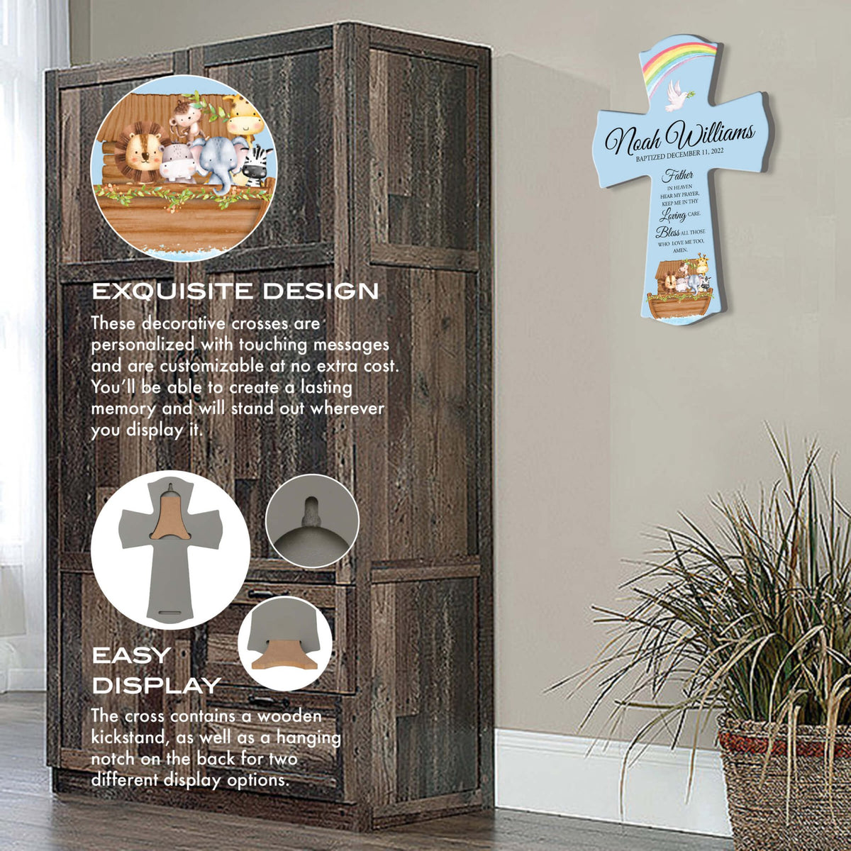 Personalized Baby Baptism Wooden Wall Cross - Father In Heaven - LifeSong Milestones