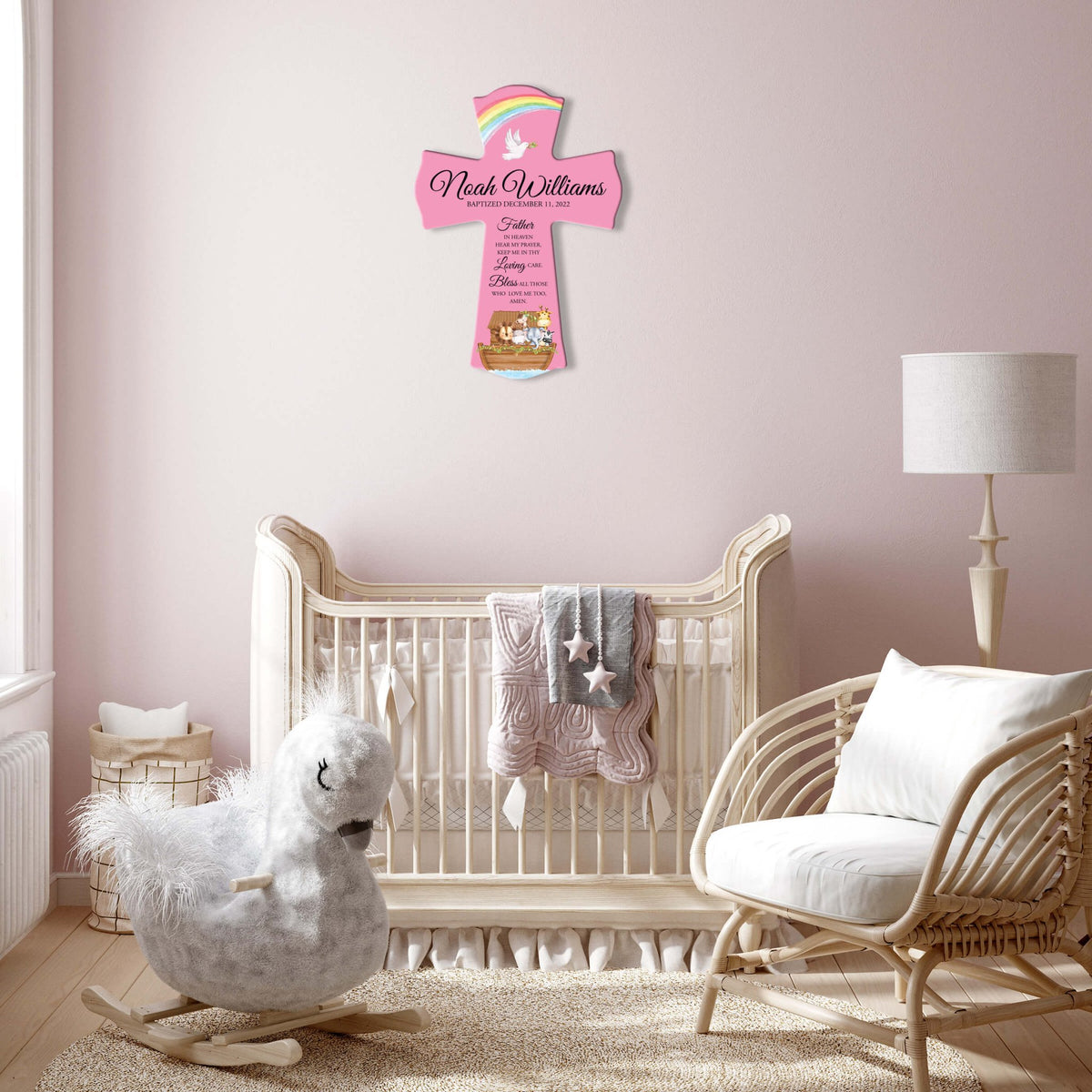 Personalized Baby Baptism Wooden Wall Cross - Father In Heaven - LifeSong Milestones
