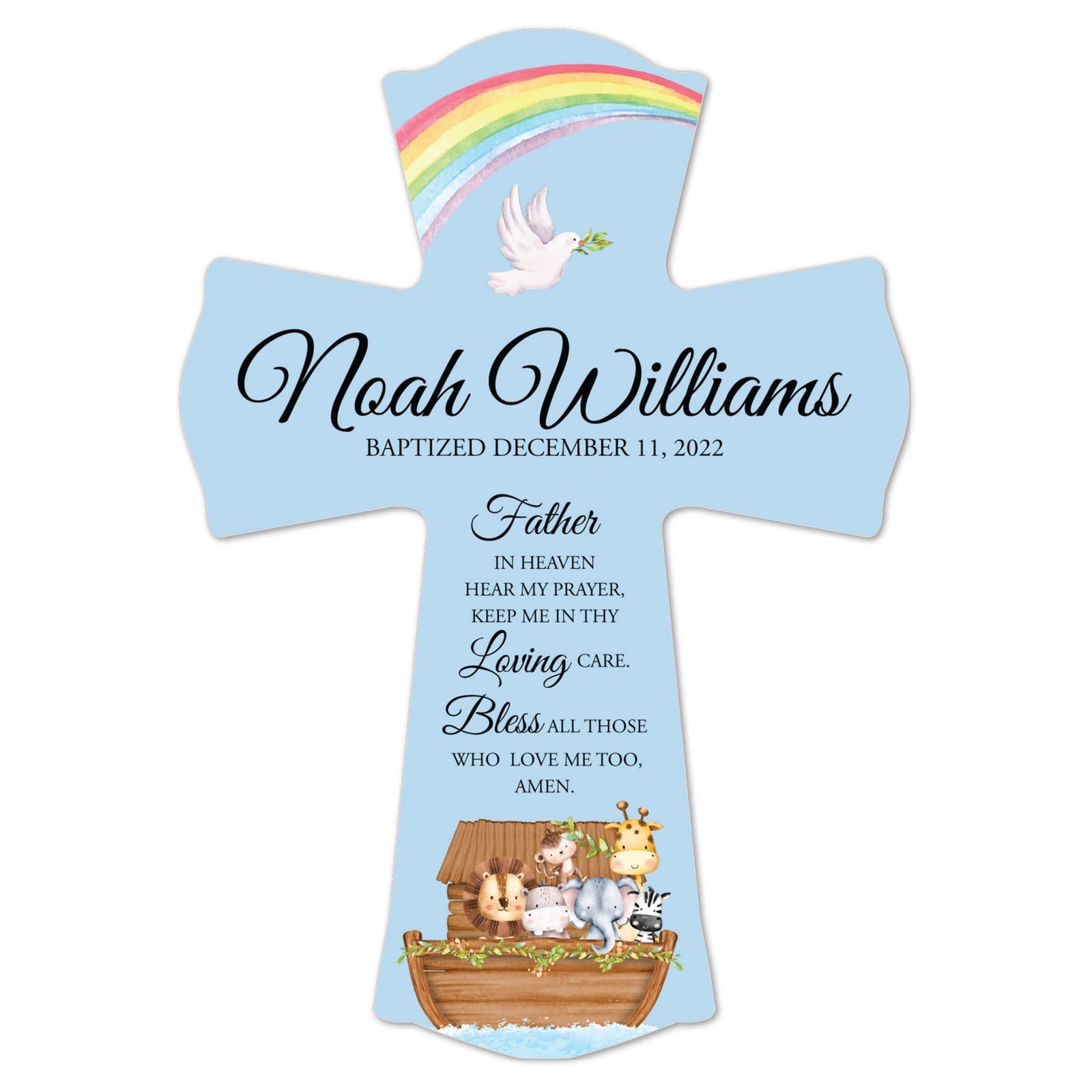 Personalized Baby Baptism Wooden Wall Cross - Father In Heaven - LifeSong Milestones