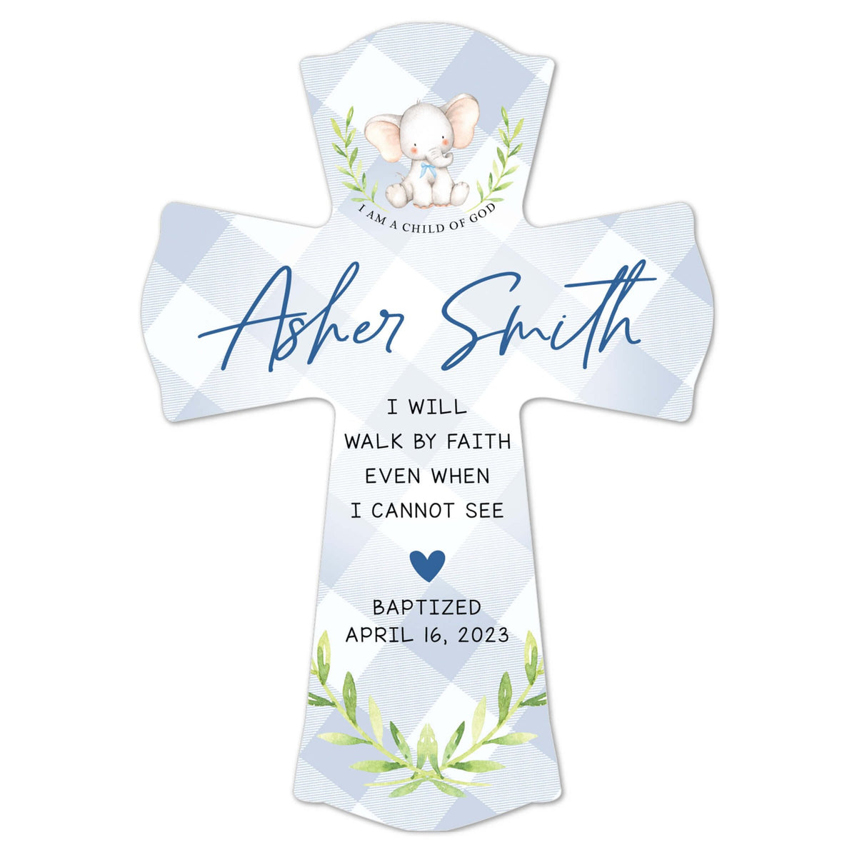 Personalized Baby Baptism Wooden Wall Cross - I Will Walk By Faith - LifeSong Milestones