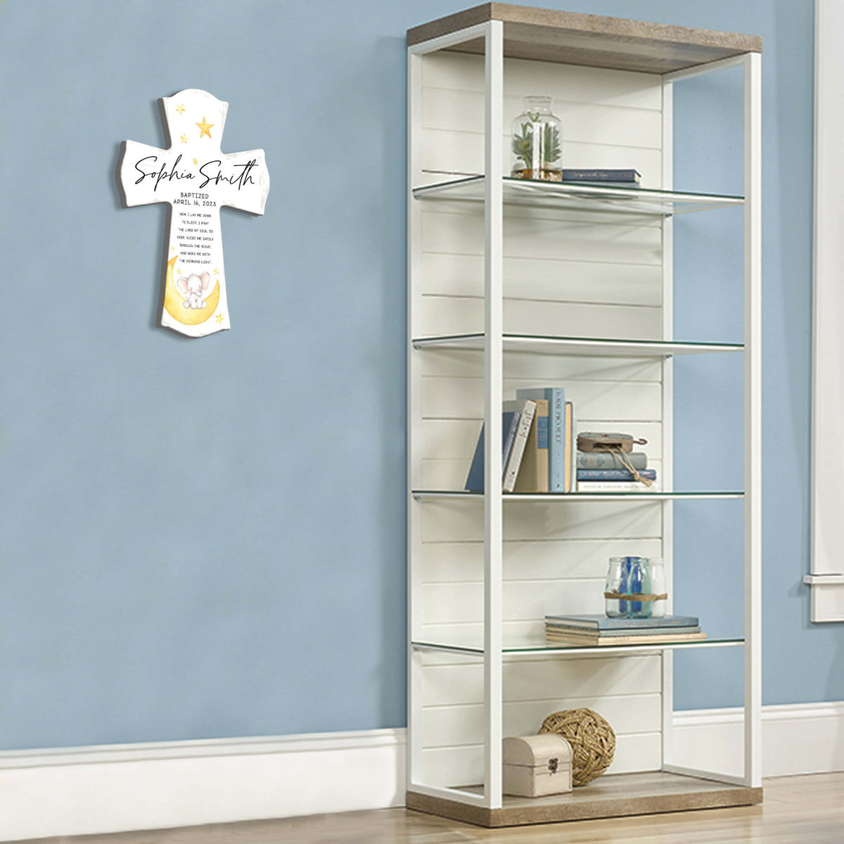 Personalized Baby Baptism Wooden Wall Cross - Now I Lay Me Down - LifeSong Milestones