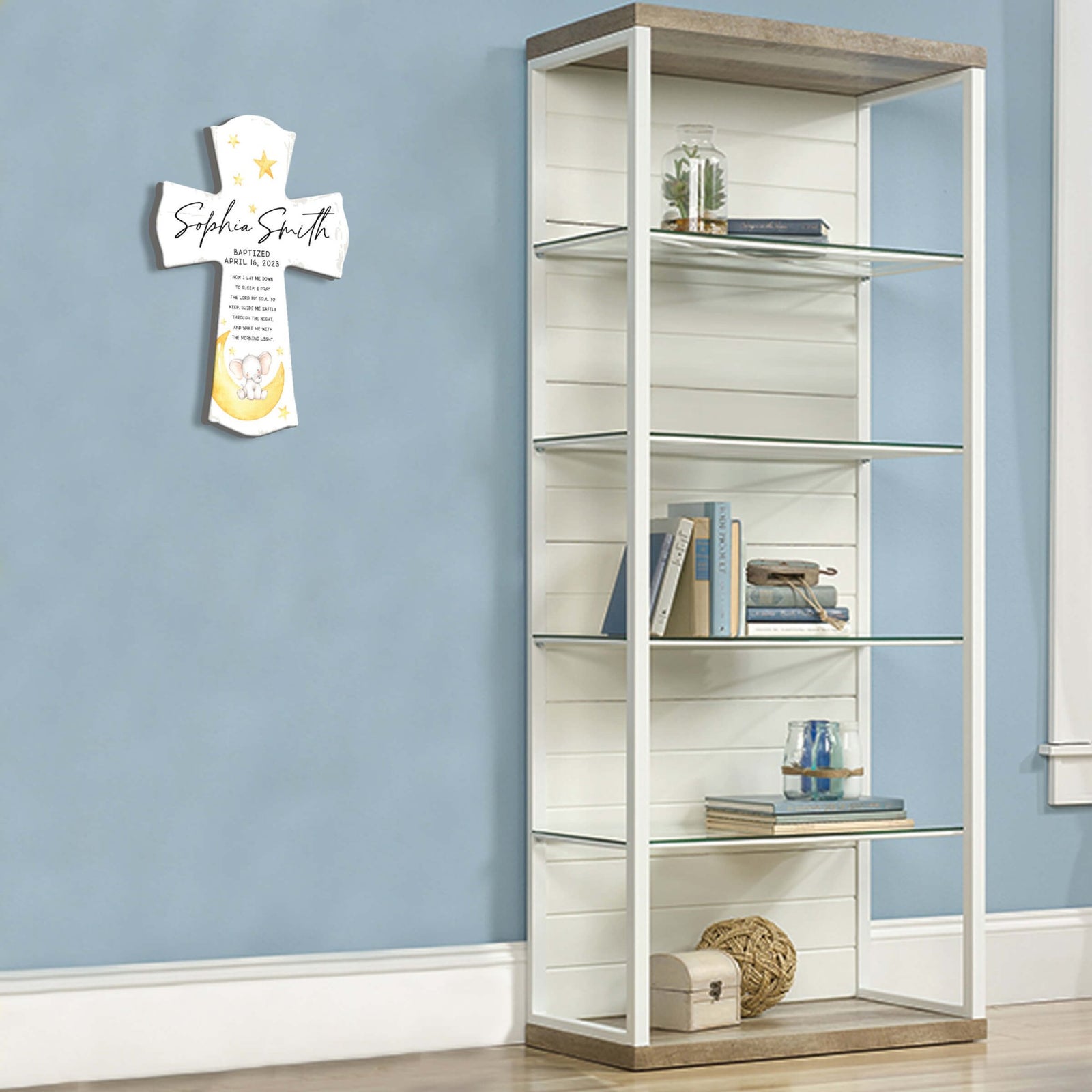 Personalized Baby Baptism Wooden Wall Cross - Now I Lay Me Down - LifeSong Milestones