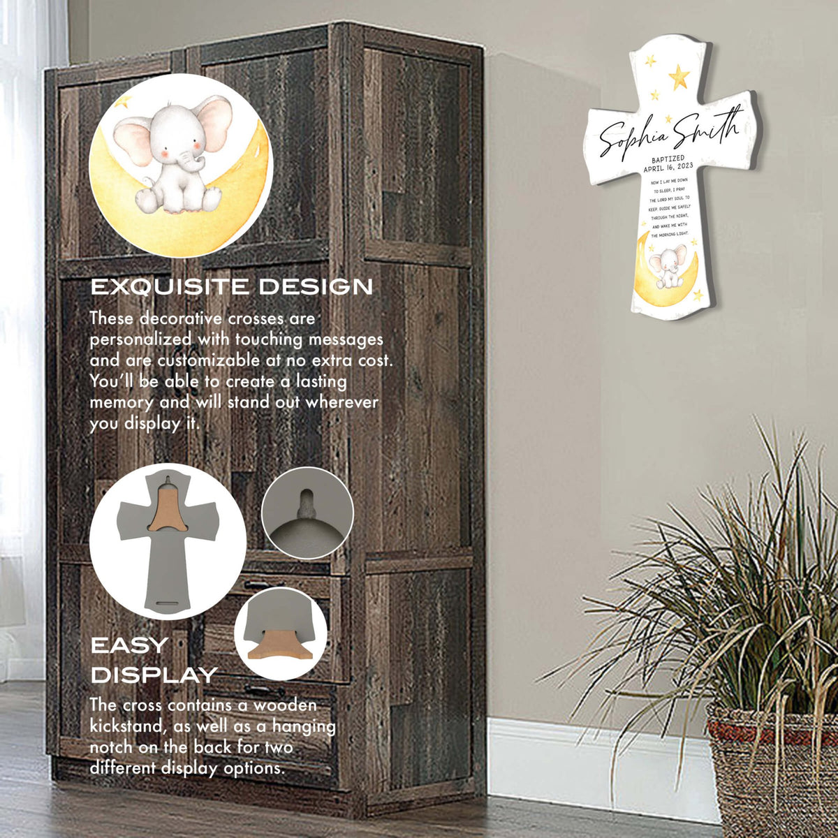 Personalized Baby Baptism Wooden Wall Cross - Now I Lay Me Down - LifeSong Milestones