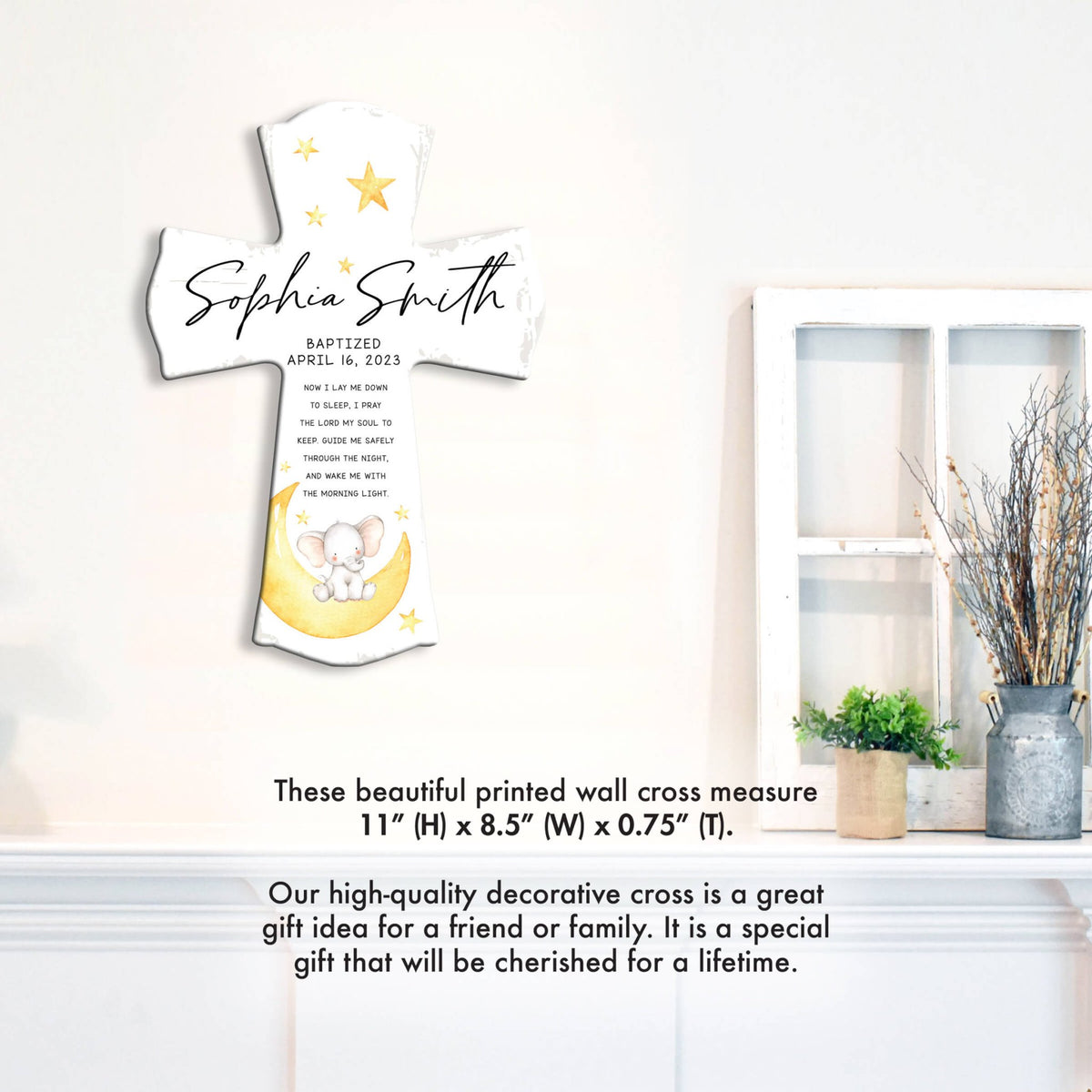 Personalized Baby Baptism Wooden Wall Cross - Now I Lay Me Down - LifeSong Milestones