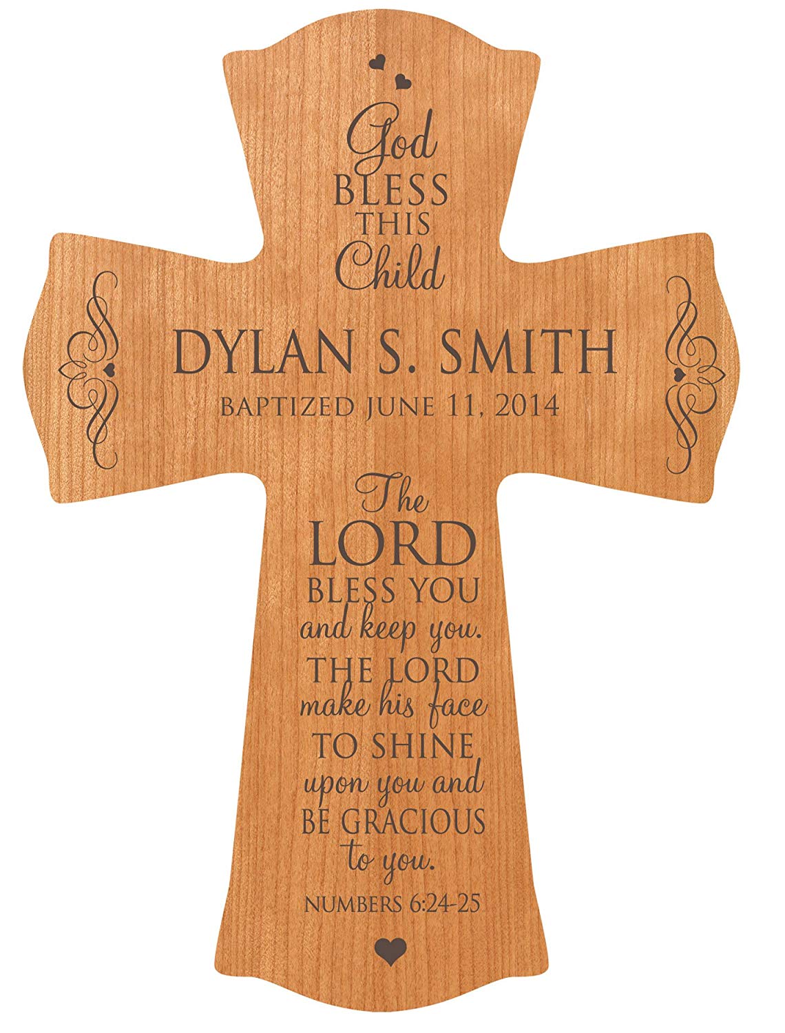 Personalized Baby Baptism Wooden Wall Cross - The Lord Bless You - LifeSong Milestones