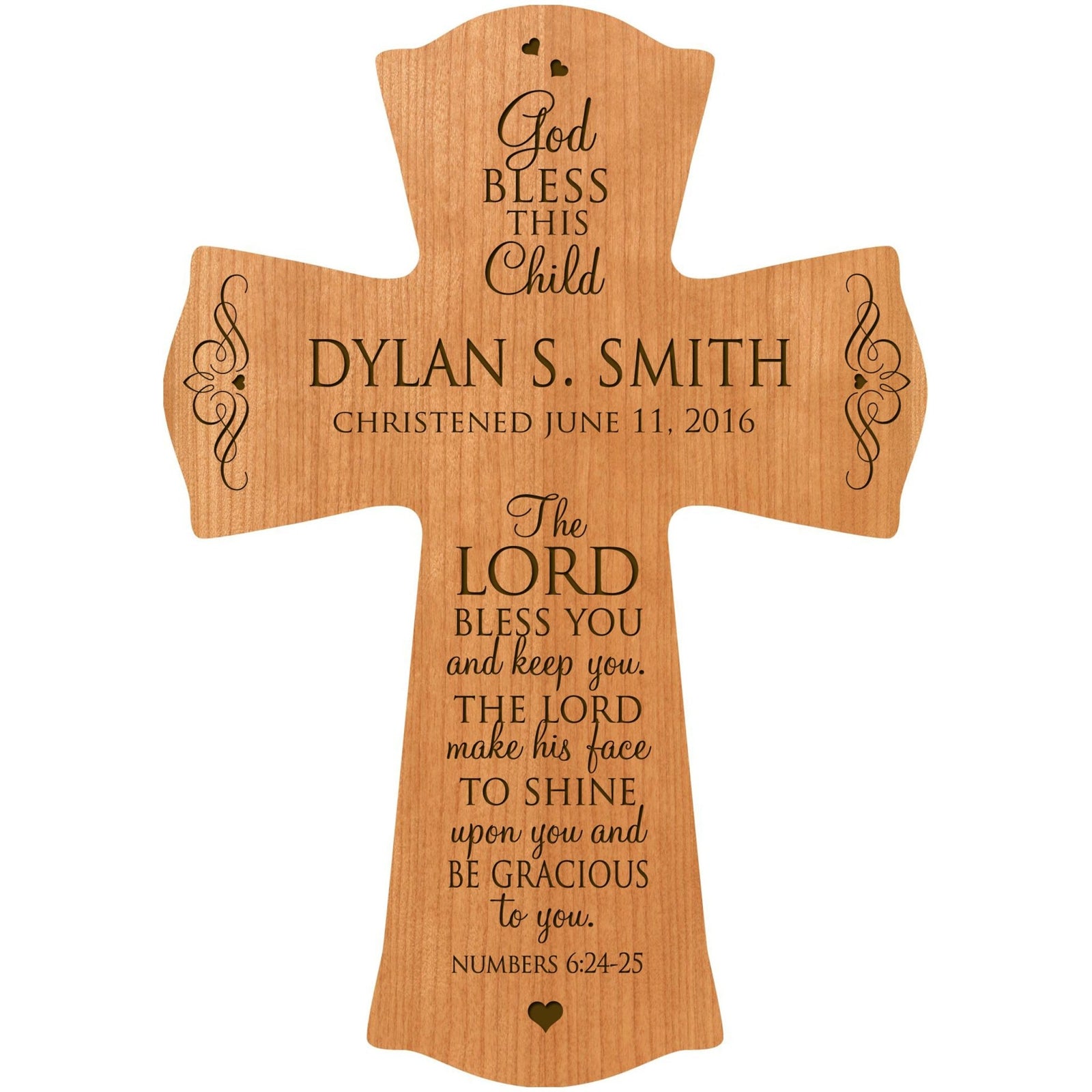 Personalized Baby Baptism Wooden Wall Cross - The Lord Bless You - LifeSong Milestones