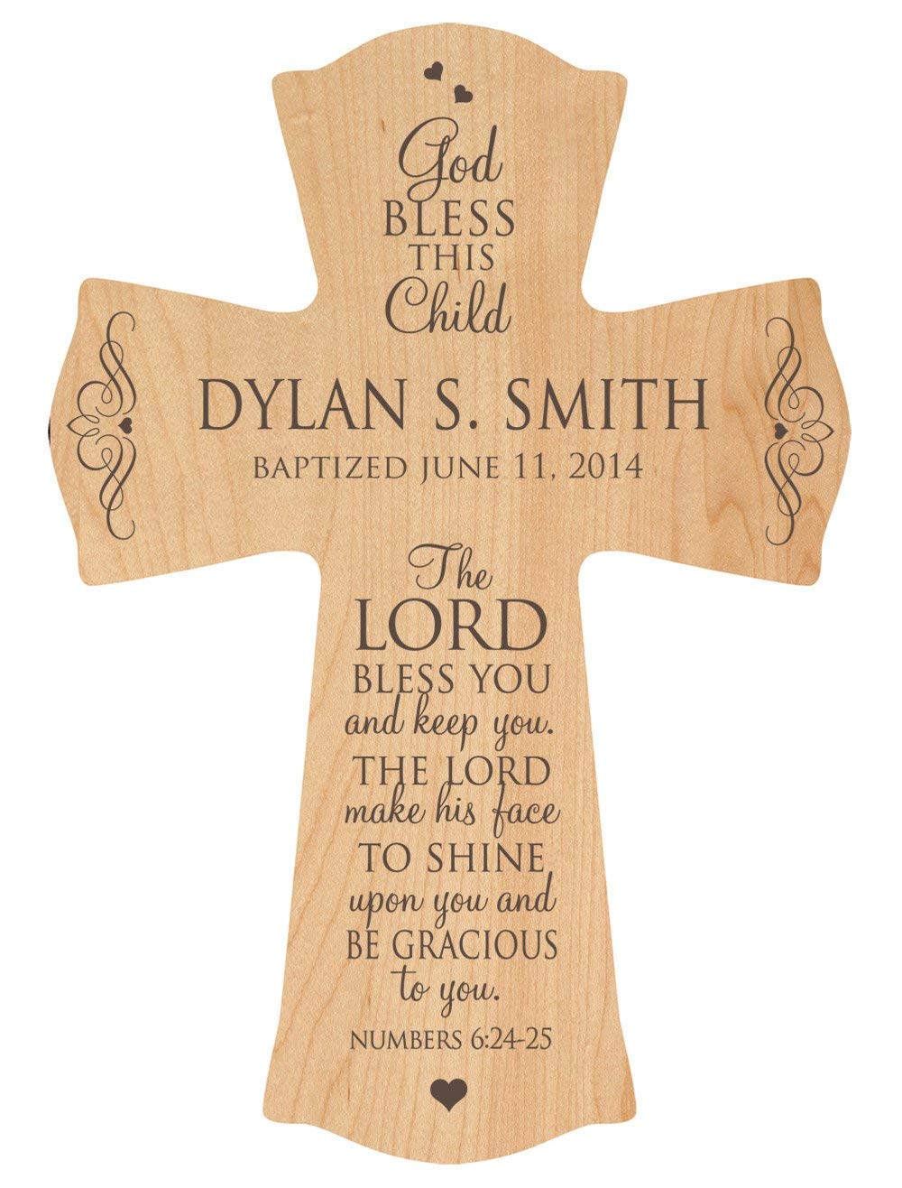Personalized Baby Baptism Wooden Wall Cross - The Lord Bless You - LifeSong Milestones